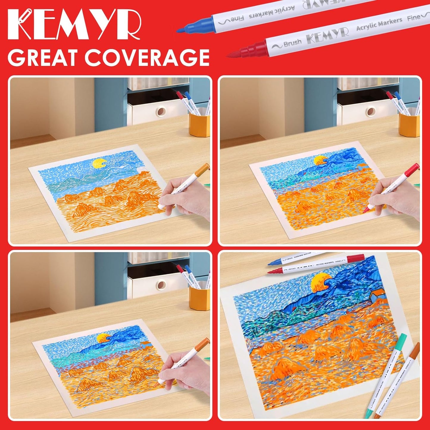 100 Colors Brush & Fine Tip Acrylic Paint Pens, Dual Tip Acrylic Paint Markers for Paper, Wood, Canvas, Stone, Rock, Glass, Fabric, DIY, Ceramic, Art Supplies for Kids and Adults Drawing