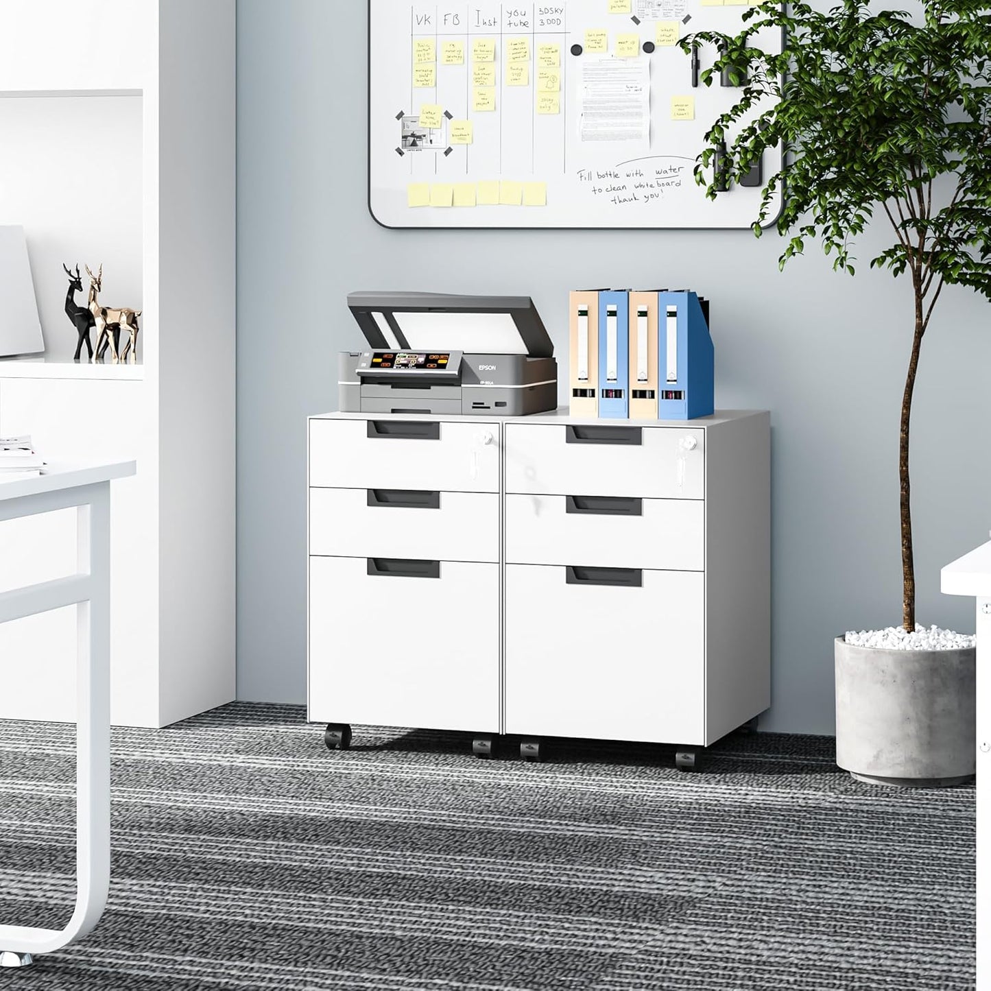 3 Drawer Vertical File Cabinets, Mobile Filling Cabinet with Lock for Legal/Letter Size, Pre-Built Office Storage File Cabinet with Wheels Under Desk - Fully Assembled