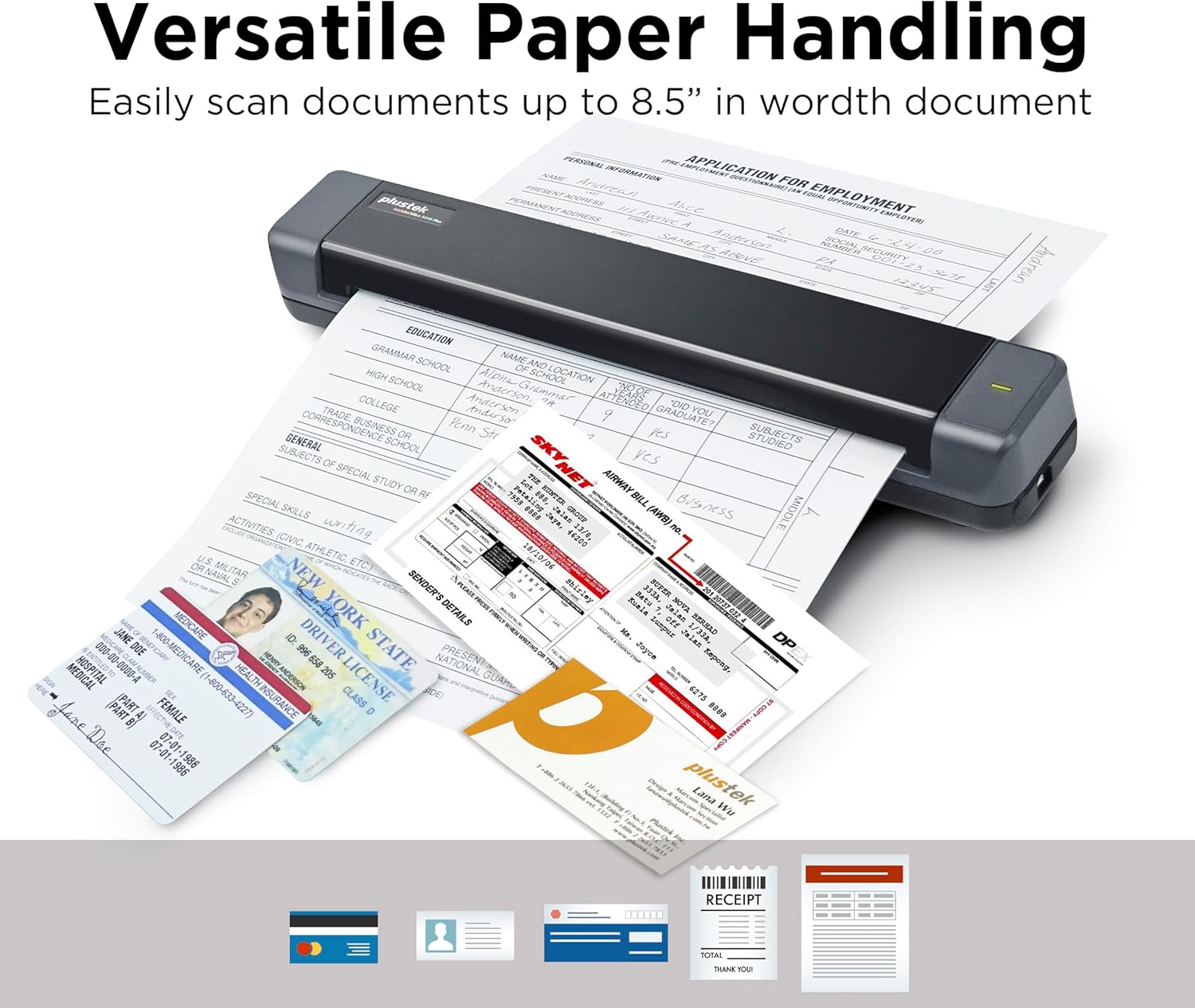 Plustek Mobile Scanner S410 Plus - Portable Sheet-Fed Document Scanner - for Windows 7 / 8 / 10 / 11, Featuring Button-Free Scanning with Included OCR Software