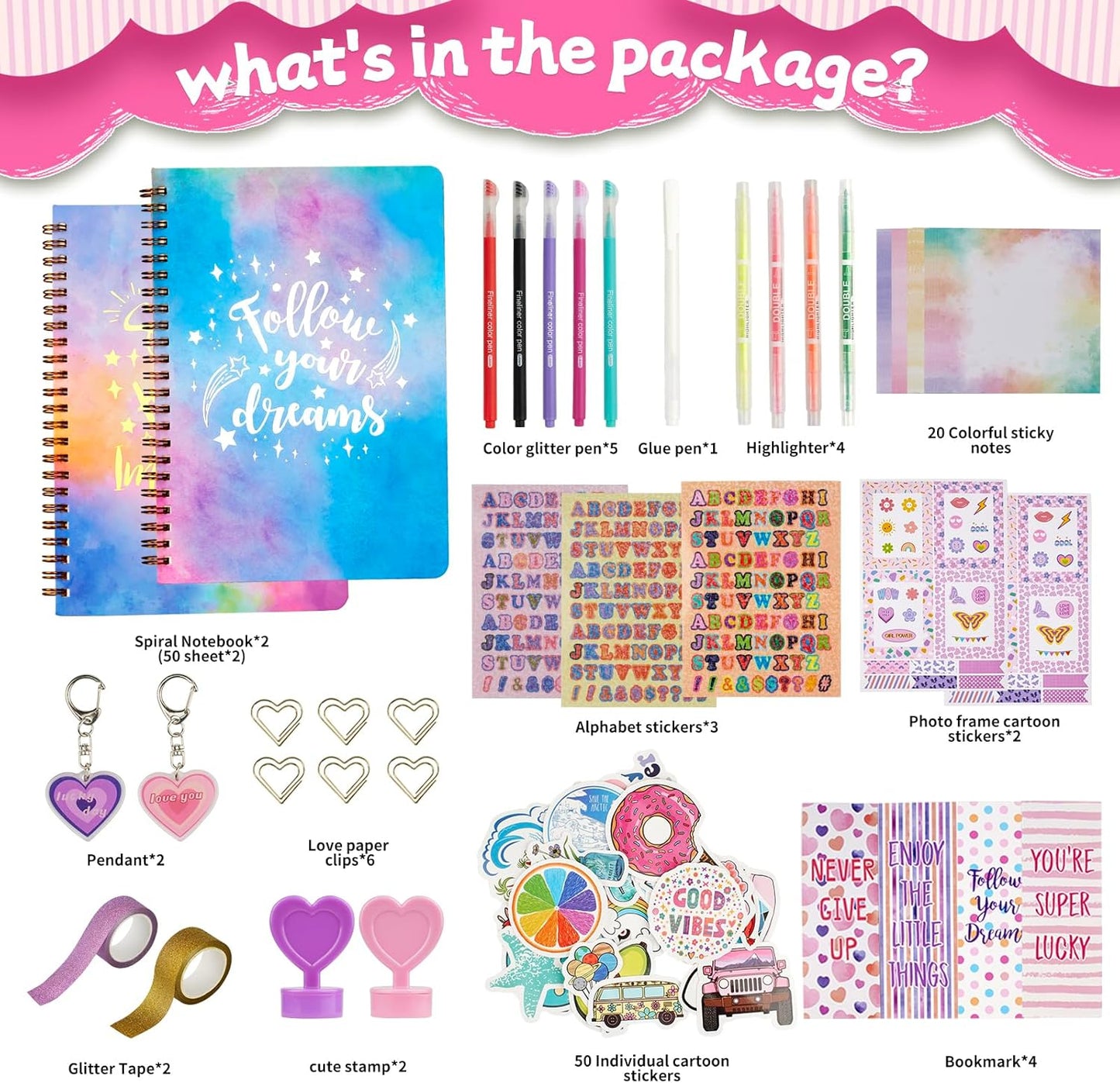 2 PC DIY Journal Kit for Girls Age 8-14, DIY Journal Set for Teen Girl,Christmas|Birthday Gift for 8 9 10 11 12 13 14 Year Old Girl Ideas, Stationery|Scrapbook|Diary Art Crafts Supplies Toy Set
