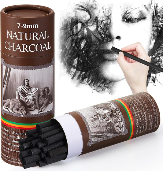 Gueevin 25 Pcs Willow Charcoal Sticks, Willow Charcoal, Artists, Beginners, Students, Perfect for Sketching, Drawing, Shading, and Fine Art (7-9mm)
