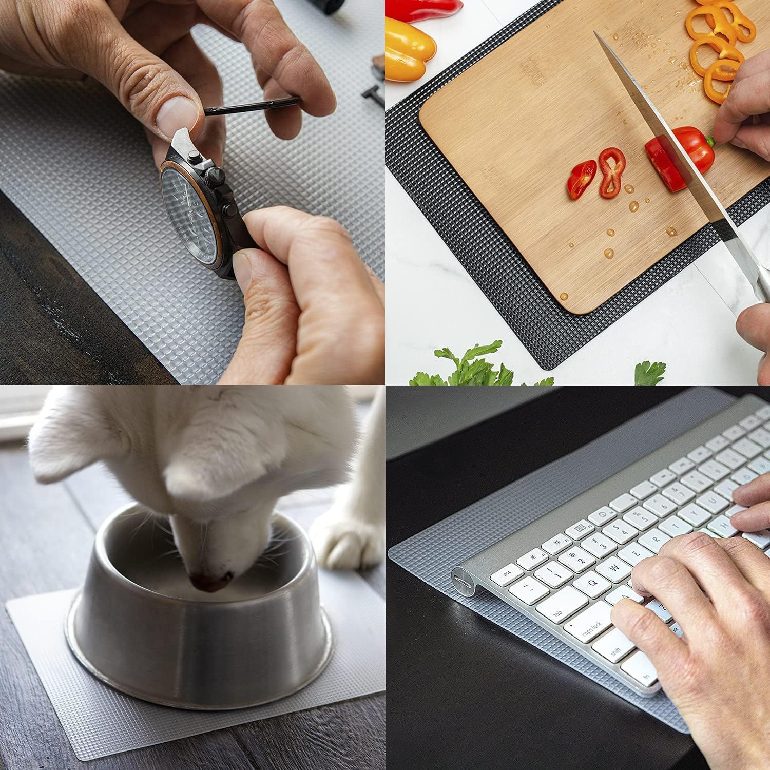 CATTONGUE GRIPS Non-Adhesive Anti-Slip Mat - Multi-Purpose Non-Slip Pad for Countertops, Desks, Tables & Workspaces - Ideal Desk Mat, Drawer Liner, Laptop Pad & More (Black & Clear, 8” x 12”)