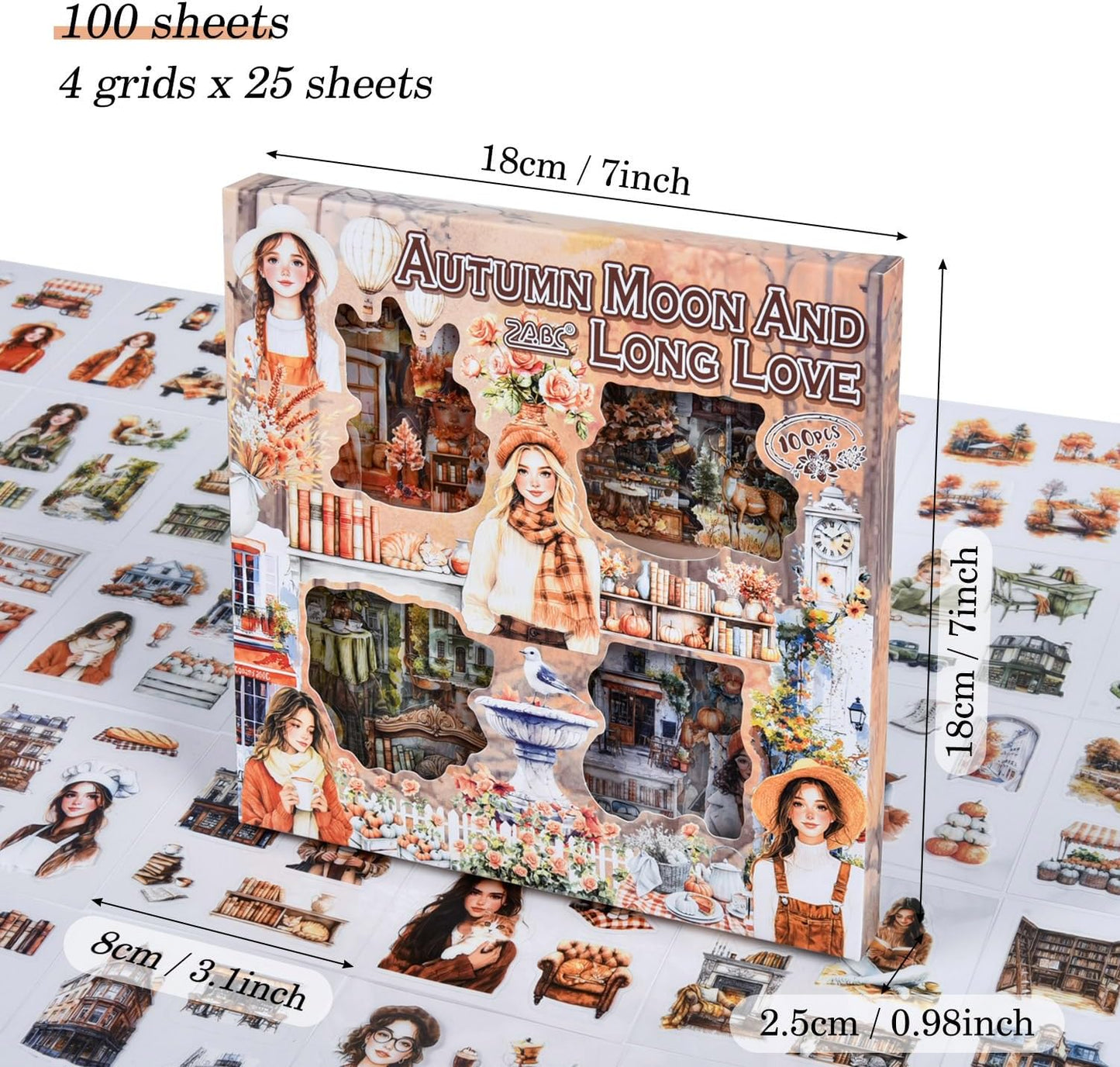 100 Sheets Vintage Girls Scrapbook Stickers - Retro Decorative Transparent PET People Flowers Stickers for Bullet Album Junk Journal Scrapbooking Diary Planner DIY Craft Laptop Phone Case