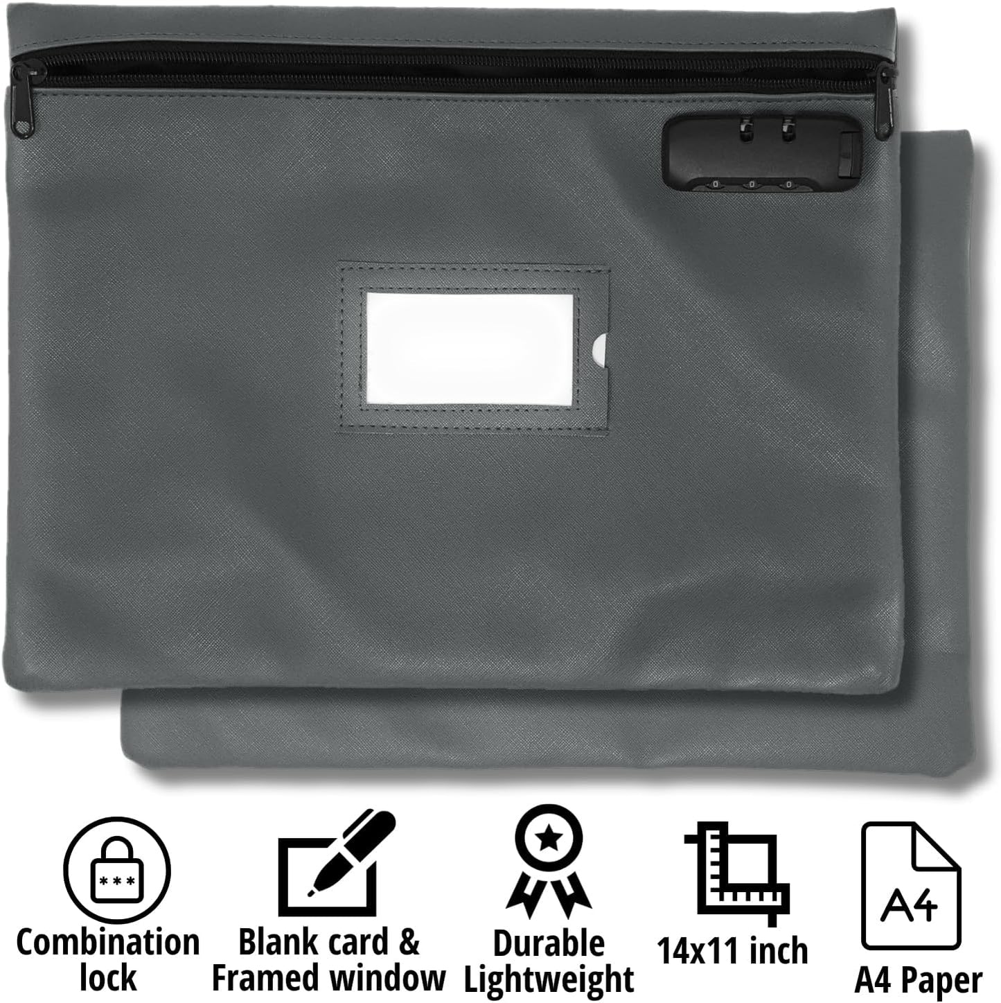 Grey Notary Bag | 14x11 inch | Locking Document Case with Zipper | Carrying Case for Notary Kit, Stamp, Embosser, Ink Pad, and Valuables