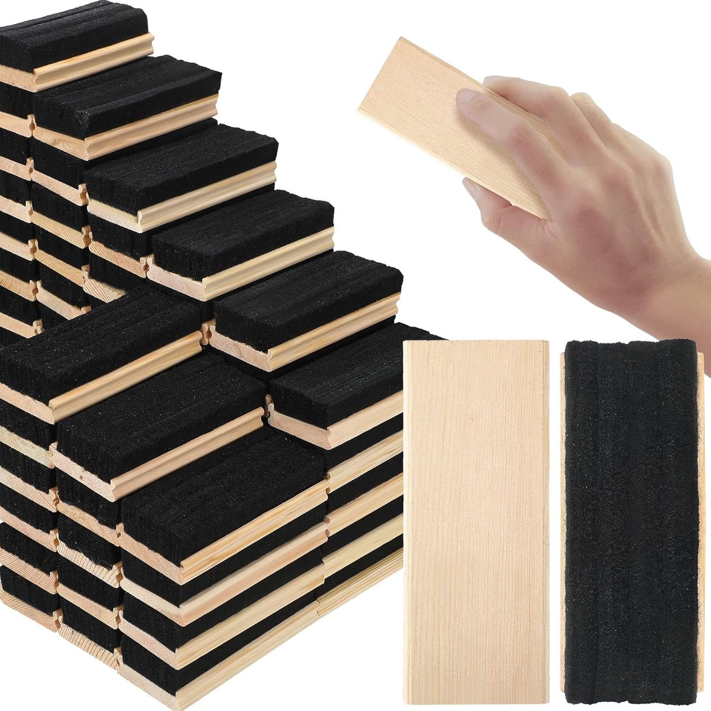 Fumete 108 Pcs Felt Chalkboard Erasers Bulk Back to School Classroom Supplies Wooden Chalk Eraser for Chalkboard Cleaner Duster for Markers White Black Boards Paint School Students Teachers