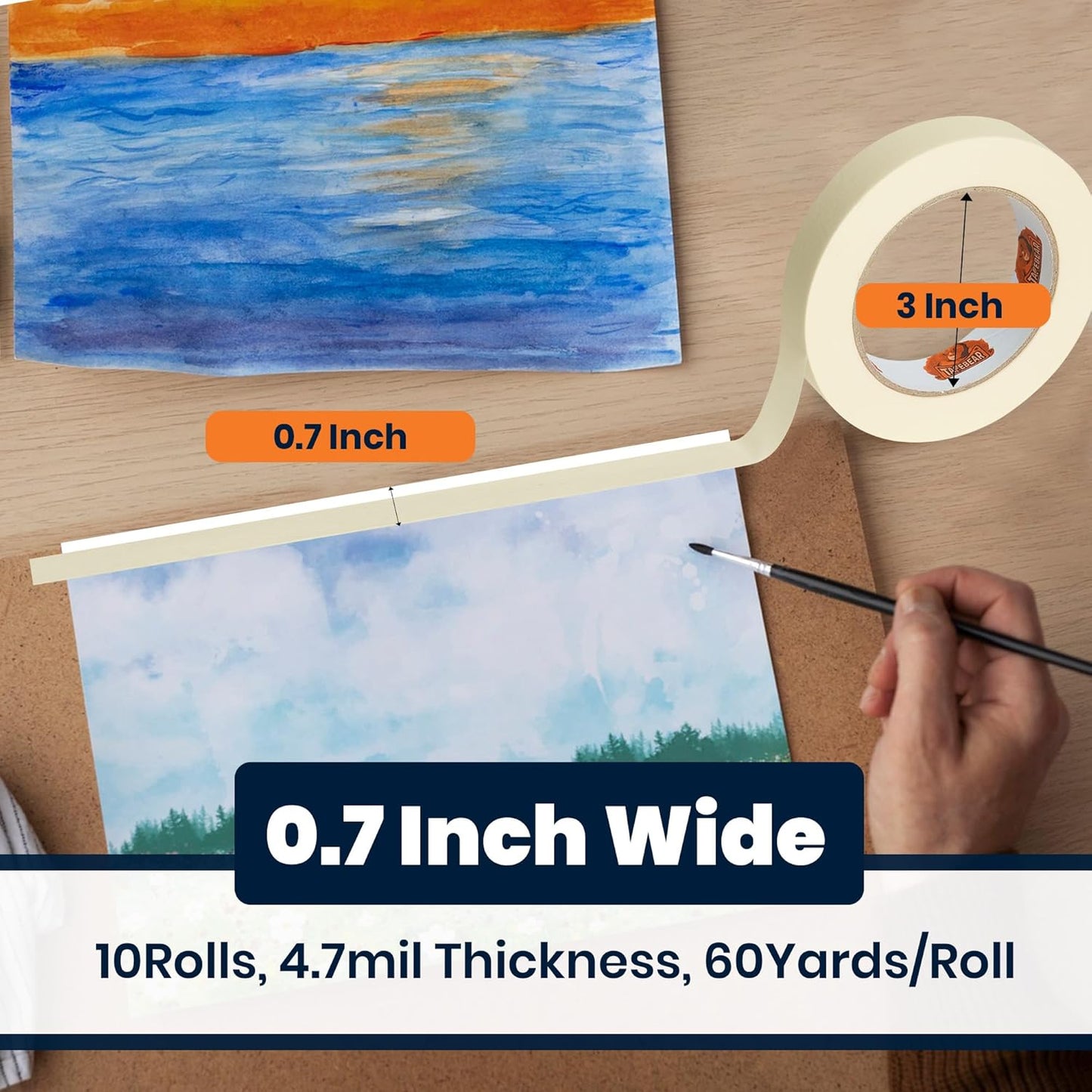 General Purpose Masking Tape 0.7 Inches x 60 Yards, Beige White Painters Tape for Painting, Labeling, DIY Arts Crafts, Home Office School Projects, 10 Rolls