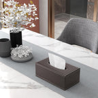 KINGFOM 3PCS/SET Desk Organizers and Accessories, Pu Leather Office Supplies Organization Set with Tissue Holder, Pencil Holder and Business Name Cards Stand Brown