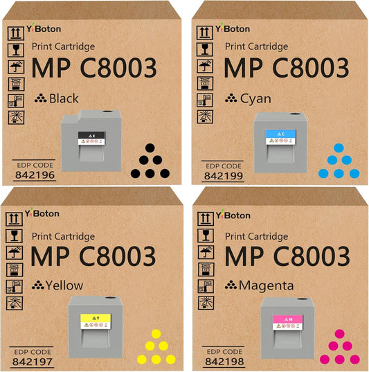 High Yield MPC8003 IMC8000 Toner Cartridge 842196 842197 842198 842199 Toner Compatible for Ricoh Lanier Savin MP C6503 MP C8003 IM C6500 IM C8000 Printer (Black Cyan Magenta Yellow)