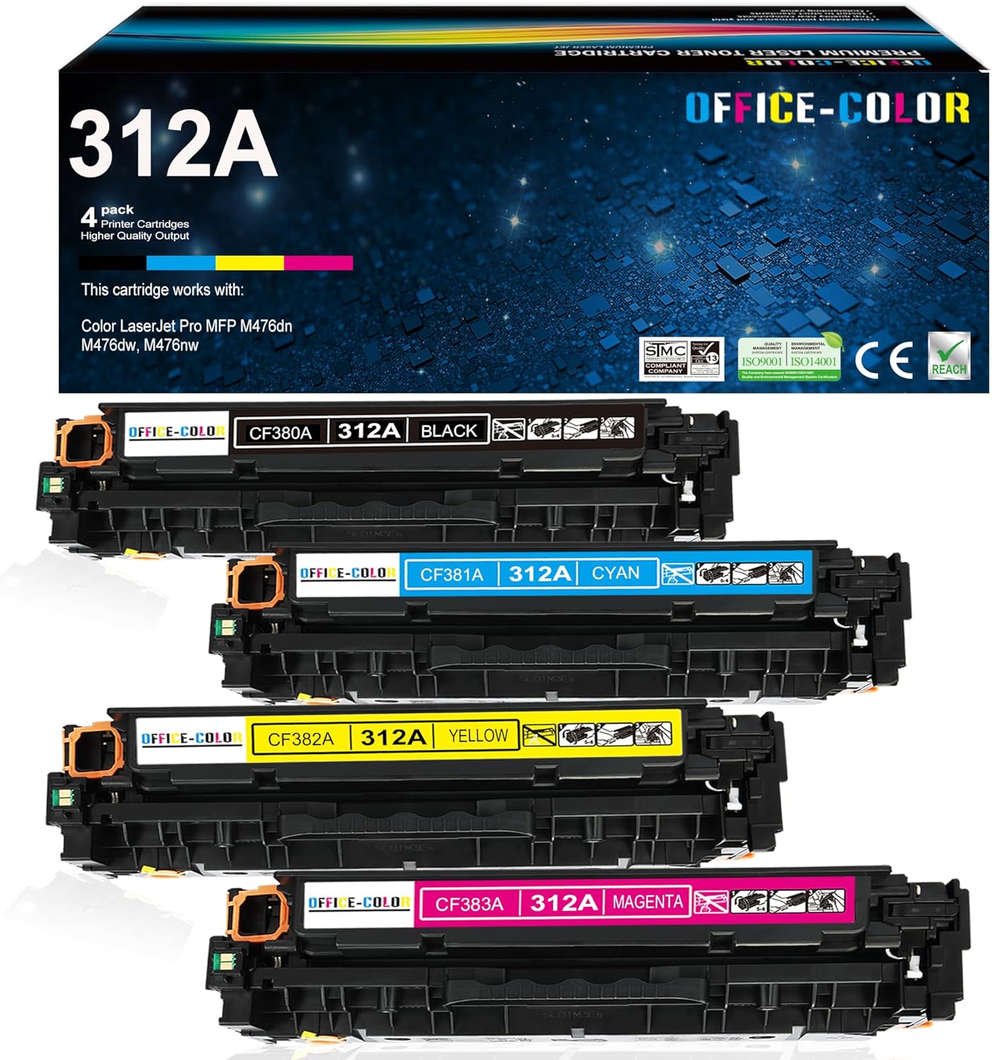 312A Toner Cartridges 4 Pack Replacement for HP 312A Toner Compatible for HP Laserjet Pro MFP M476dn M476dw M476nw Printer Ink (Black,Cyan,Magenta,Yellow)