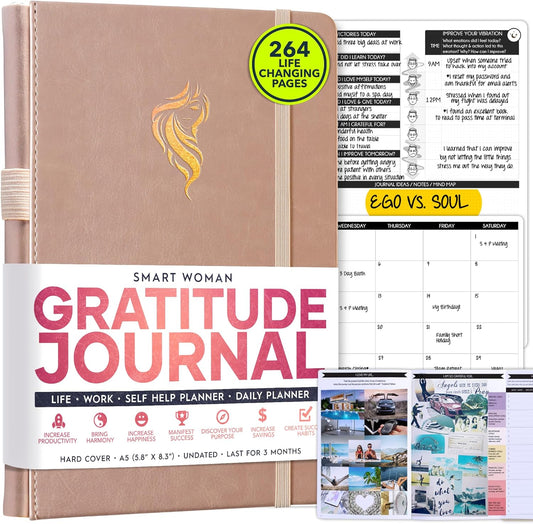 Gratitude Journal for Women & Men - 5 Minute Self Care Journal | 90-Day Undated Daily Planner for Positivity, Affirmations & Manifestation | Guided Mindfulness, Reflection | Vision Board + Stickers