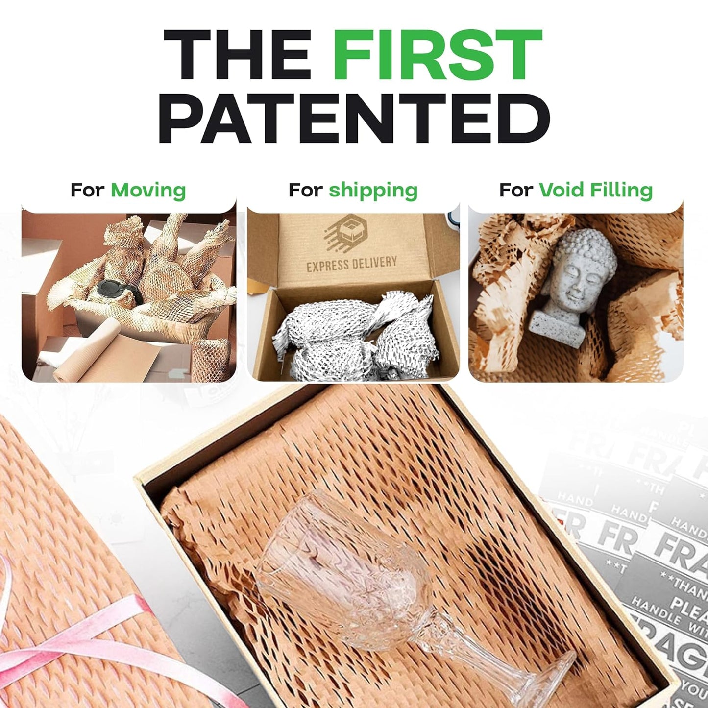 IDL Packaging 15.25" x 300' Refill Roll (Pack of 4) for MP-300W HexcelWrap Honeycomb Packing Paper Station, White - Natural Kraft Paper with Interlocking Slit Design for Shipping and Moving