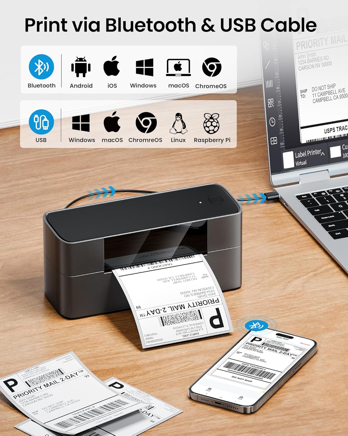 Itari Shipping Label Printer, 245BT Thermal Label Printer 4x6, Bluetooth Label Printers for Small Business, Support iOS, Android, Windows, Amazon, Shopify, USPS