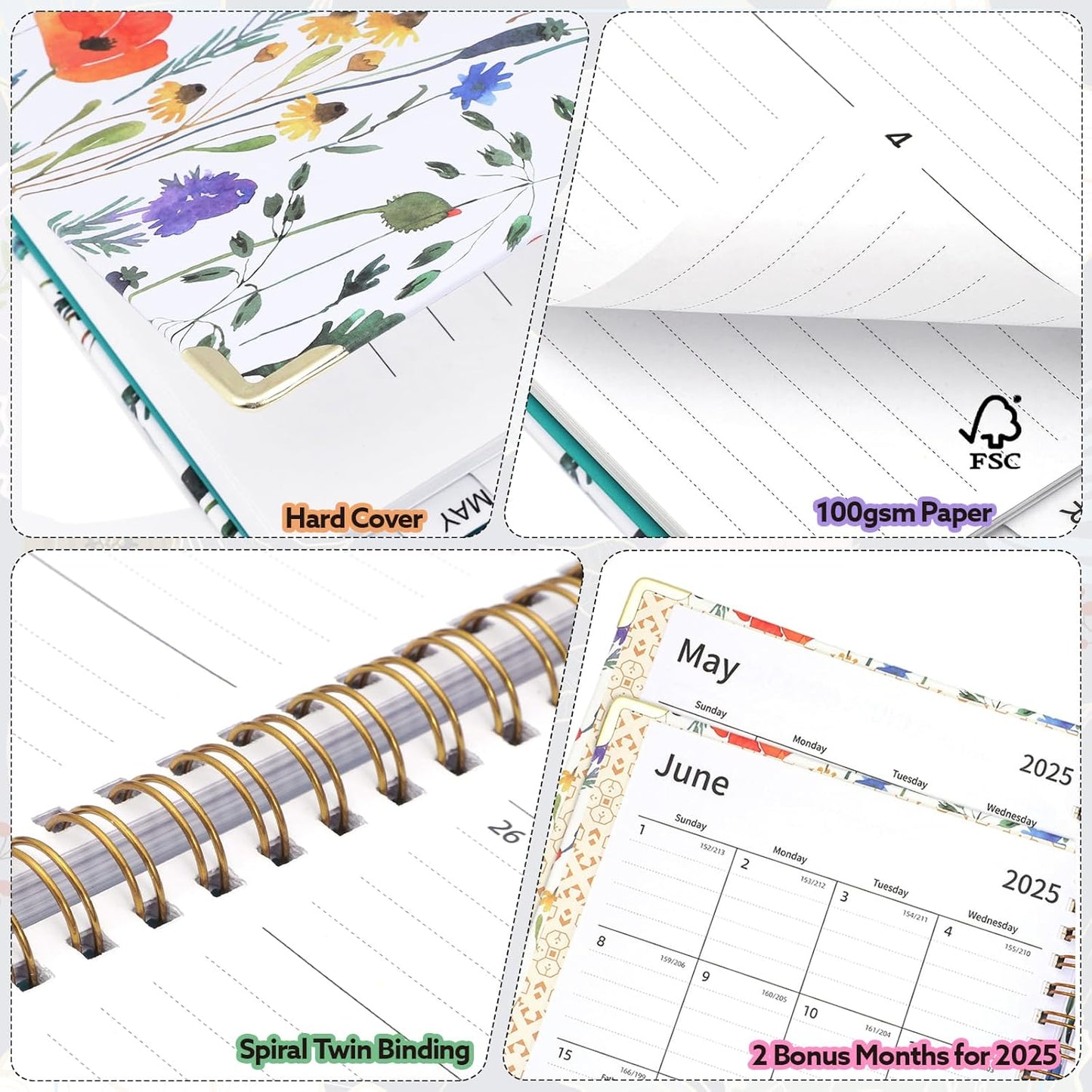 2025-2026 Academic Planner, A5 (6.5" x 8.5") Weekly and Monthly Planner, July 2025 - June 2026, Calendar Planner with Tabs, Inner Pocket for Home School Office Supplies, Red Flower