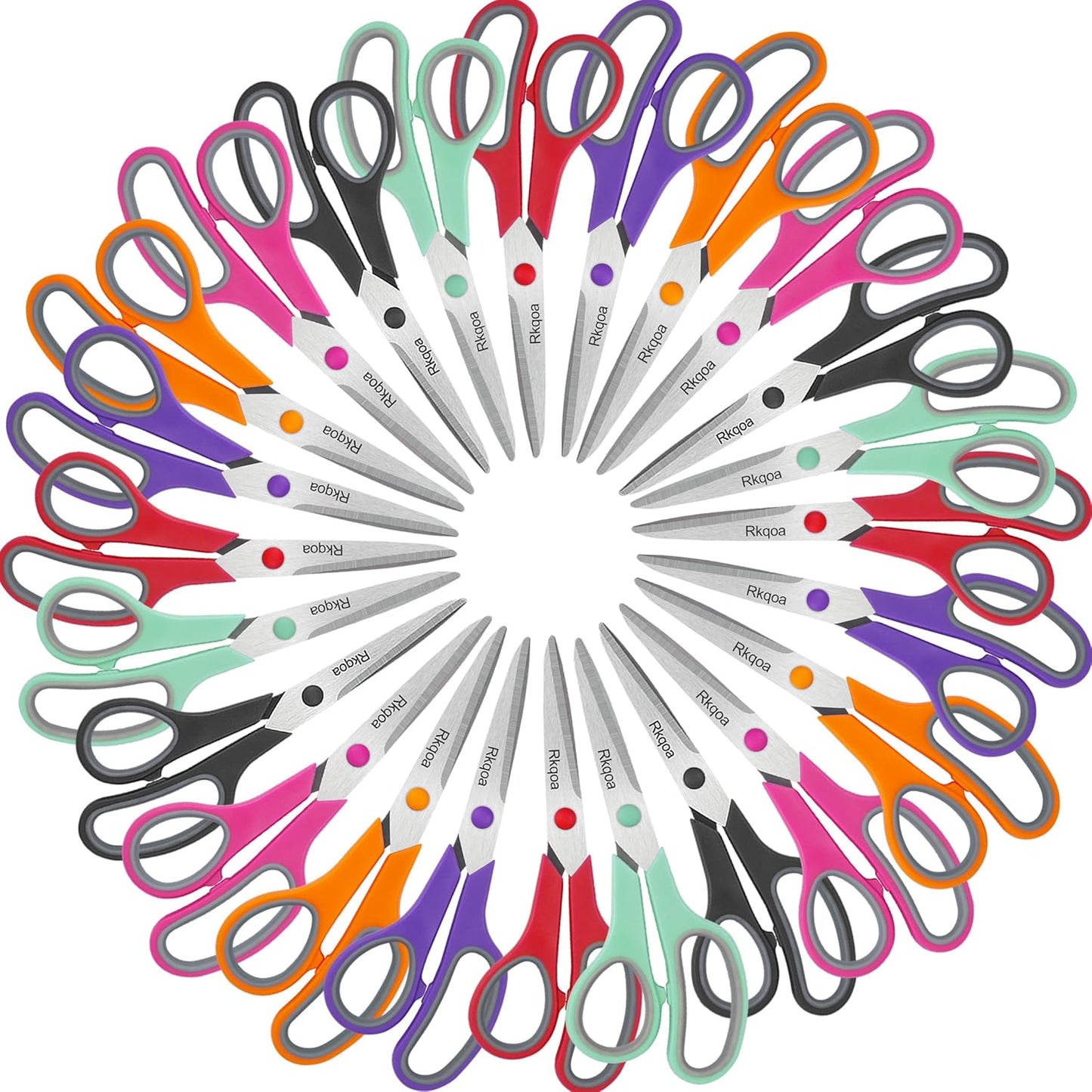 24 Pack Scissors, Rkqoa 8" All Purpose Classroom Scissor Bulk Comfort-Grip Sharp Shears for Office School House Sewing Fabric Craft Supplies, High/College School Teacher Student Scissors
