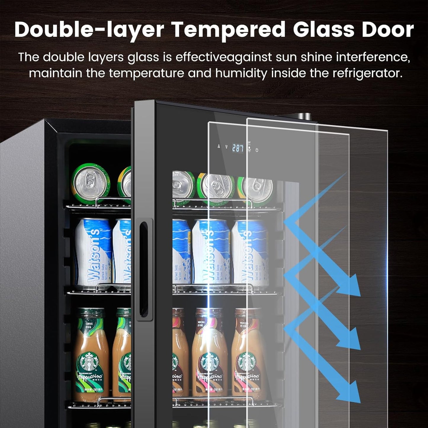 17 Inch Black Beverage Refrigerator Cooler, 96 Cans Mini Fridge with Glass Door&Lock, Beer Fridge for Soda Water or Wine, Drink Refrigerator for Home Office Bar Bedroom