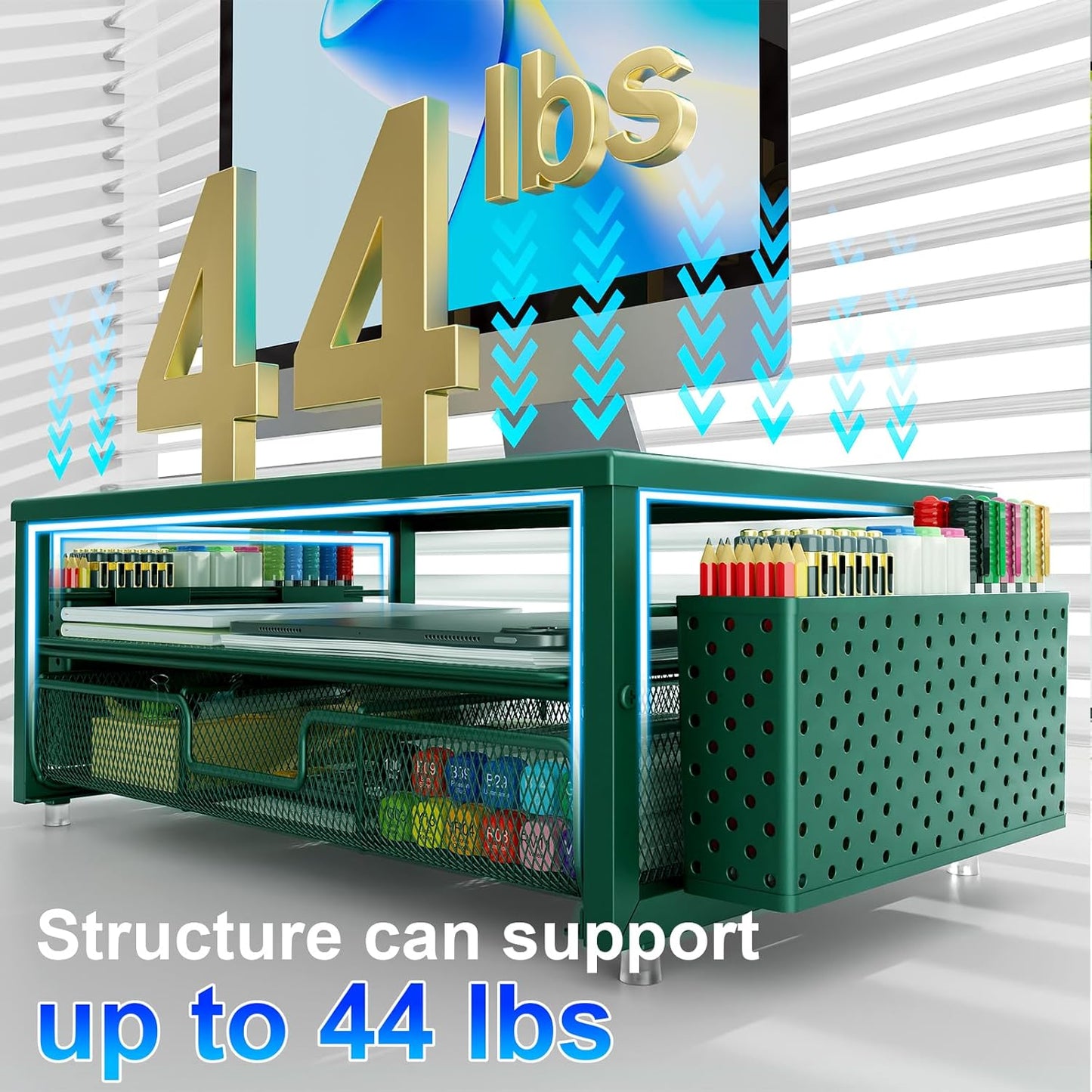 gianotter Desk Organizers and Accessories, Monitor Stand with Drawer and 2 Pen Holder, Desktop Organizer Suitable for Offices and Dormitories (Green)