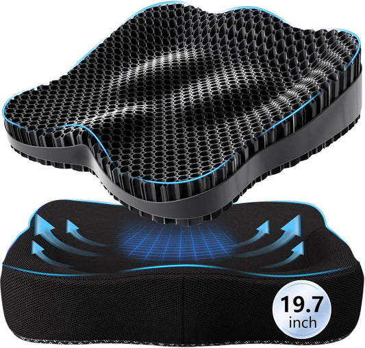 19.7in Thicken Cooling Gel Seat Cushion, Larger Gel Seat Cushion for Long Sitting Pressure Relief Seat Pad for Office Chair Egg Cushions for Car, Desk Chair, Wheelchair Cushion