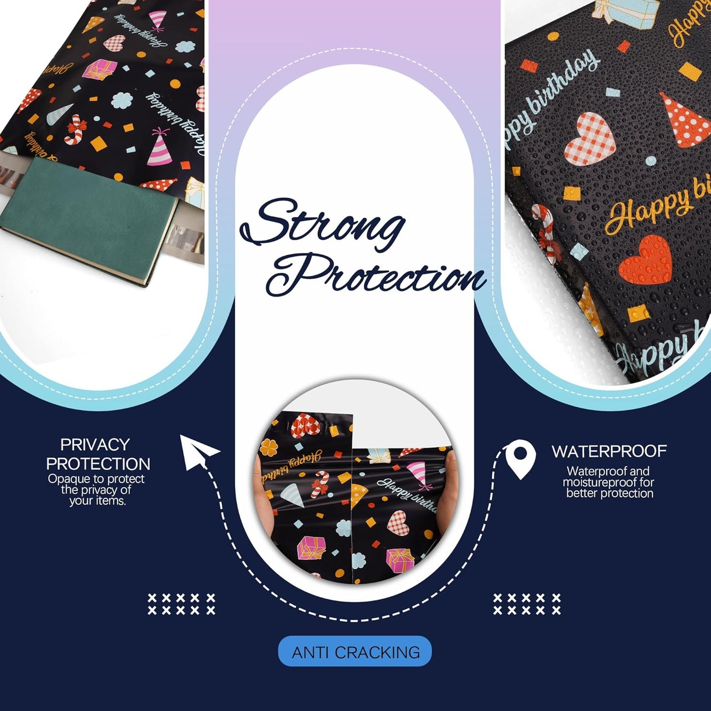 Happy Birthday Poly Mailer 10x13 Inch 25 Pcs, Waterproof Shipping Bags for Clothing, Tear-Resistant Mailier Bags, Strong Mailing Bags with Self-Seal