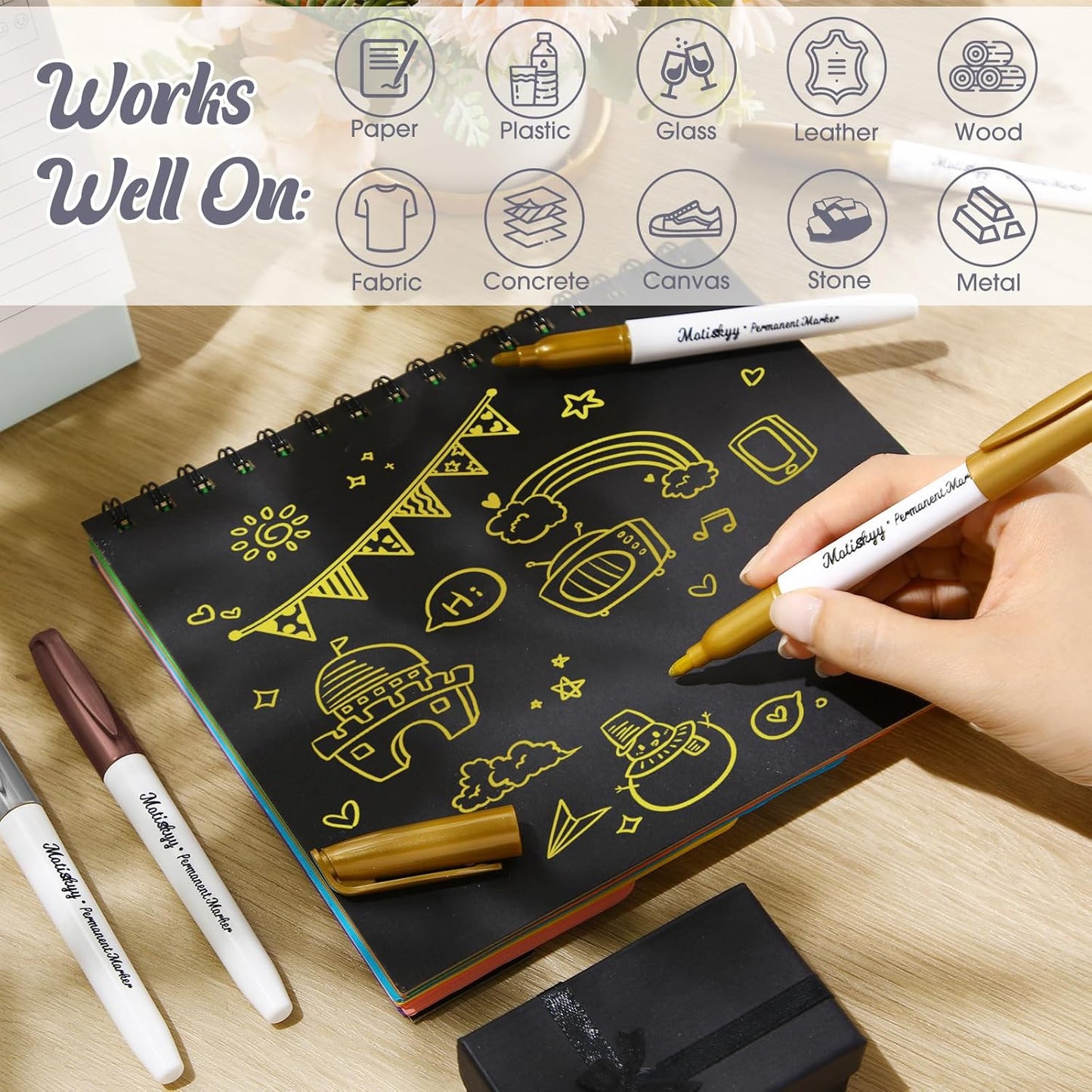 12 Pcs Metallic Permanent Markers Bulk Gold Silver Metallic Pens Fine Point Paint Markers for DIY Crafts Gift Card Making Artist Illustration(Gold Silver Copper)