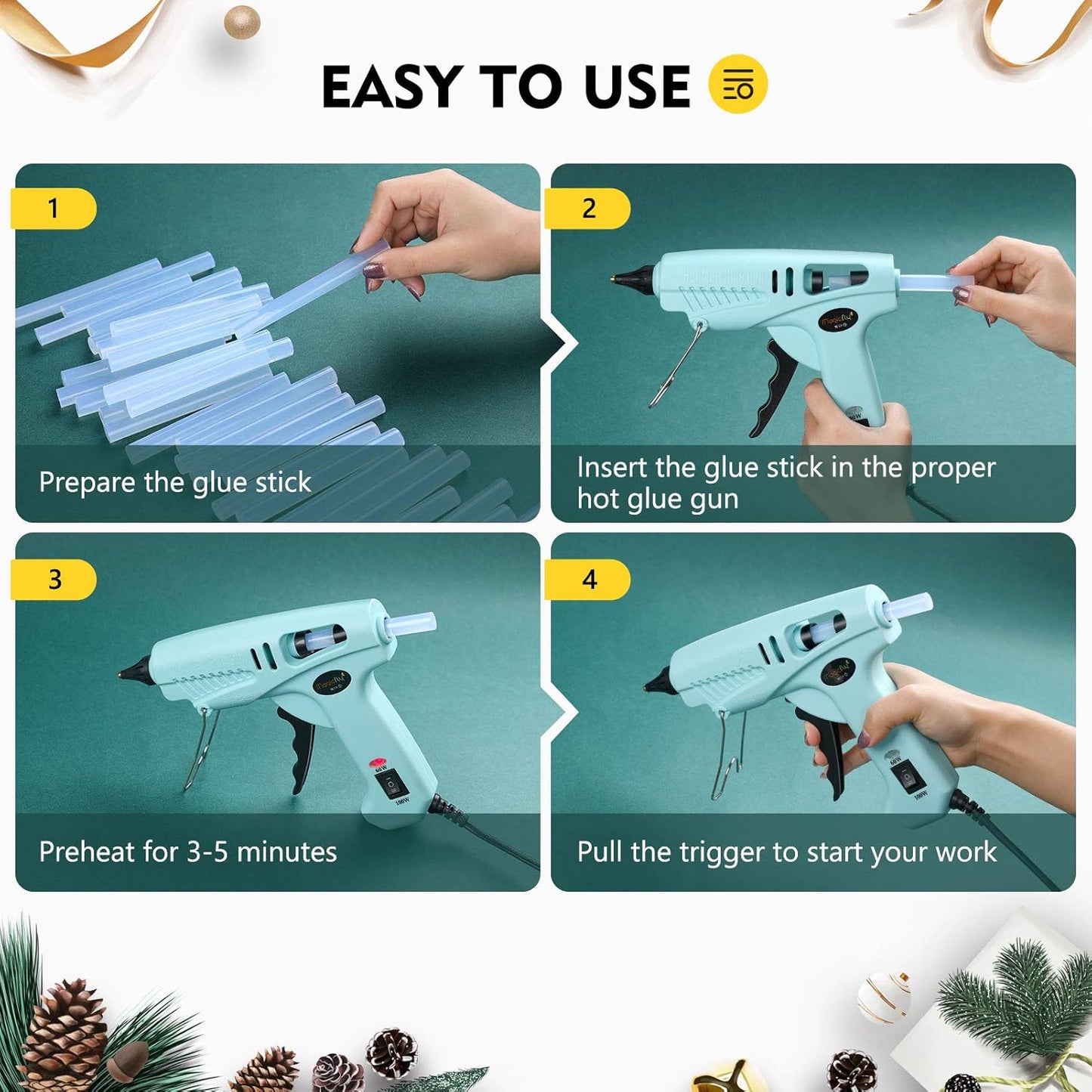 200-Pack Full Size Hot Glue Sticks, Magicfly 4 Inch Long X 0.43 Inch Diameter Hot Melt Glue Gun Sticks, Compatible with Most Glue Guns, for DIY Craft Projects and Sealing