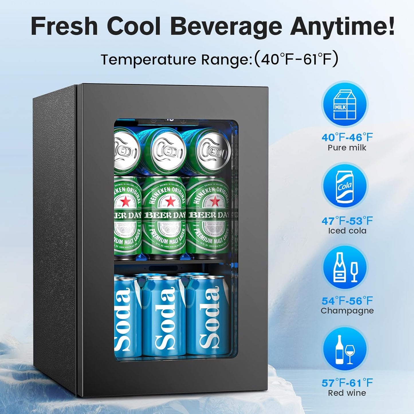 24 Cans Beverage Refrigerator Cooler, Mini Fridge Countertop Drink Cooler for Soda, Canned Beer, Adjustable Digital Temperature Control for Home Dorm Office, Black