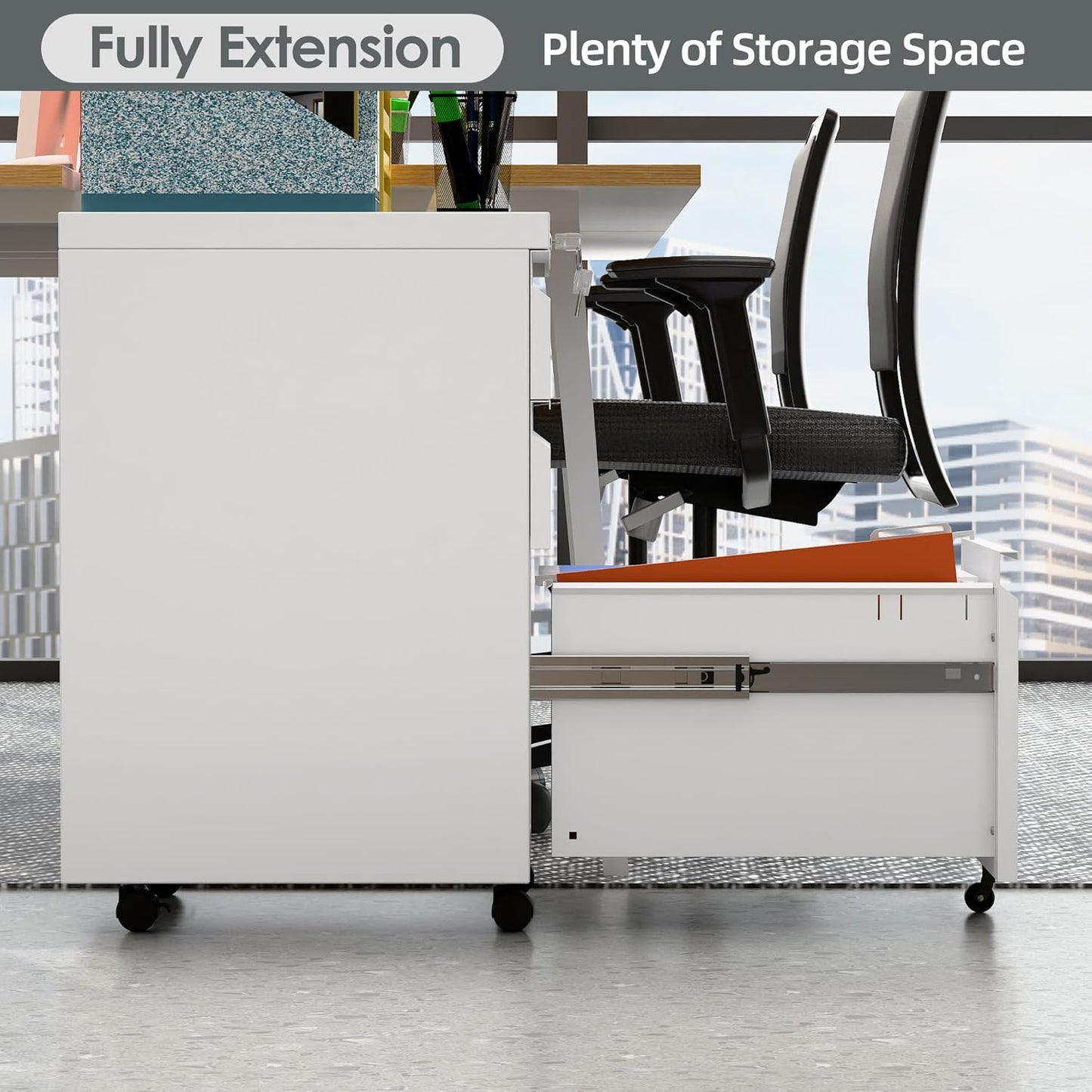 3 Drawer Mobile File Cabinet with Lock, Under Desk Metal Filing Cabinet for Office,Home,A4/Legal/Letter Size, Fully Assembled (White)