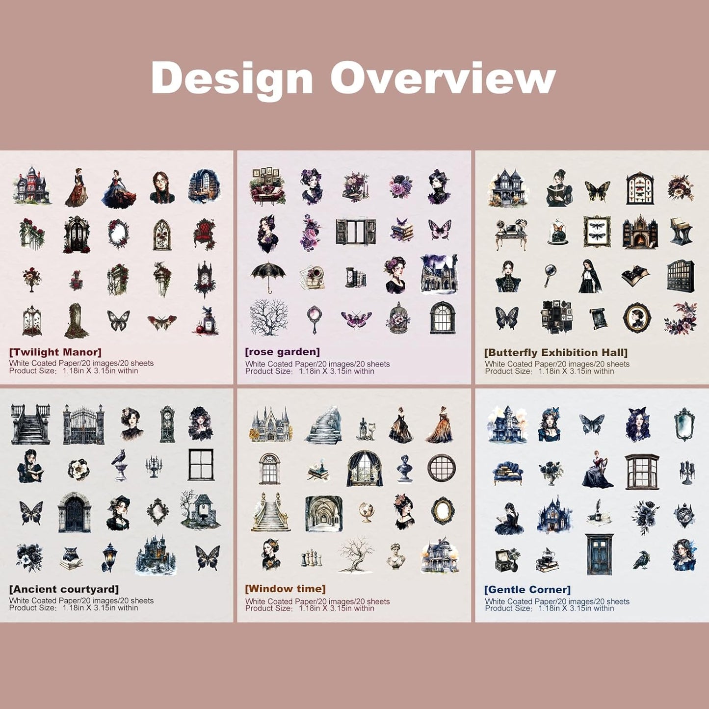 Gothic Manor Sticker Set, 120PCS Vintage Ephemera for Scrapbooking, Journaling, DIY Crafts and Planner Supplies