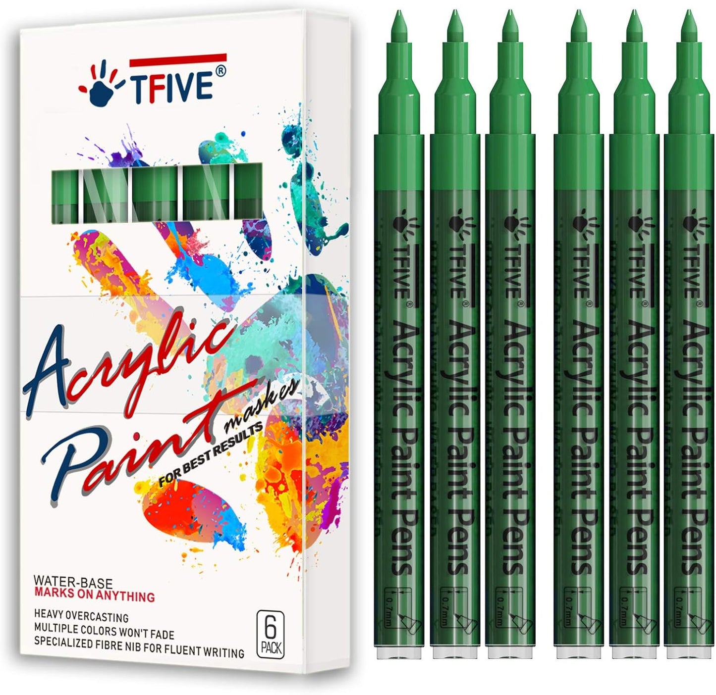 Green Marker Paint Pens - 6 Pack Acrylic Green Permanent Marker, 0.7mm Extra Fine Tip Paint Pen for Art Projects, Drawing, Rock Painting, Stone, Ceramic, Glass, Wood, Plastic, Metal, Canvas DIY Crafts