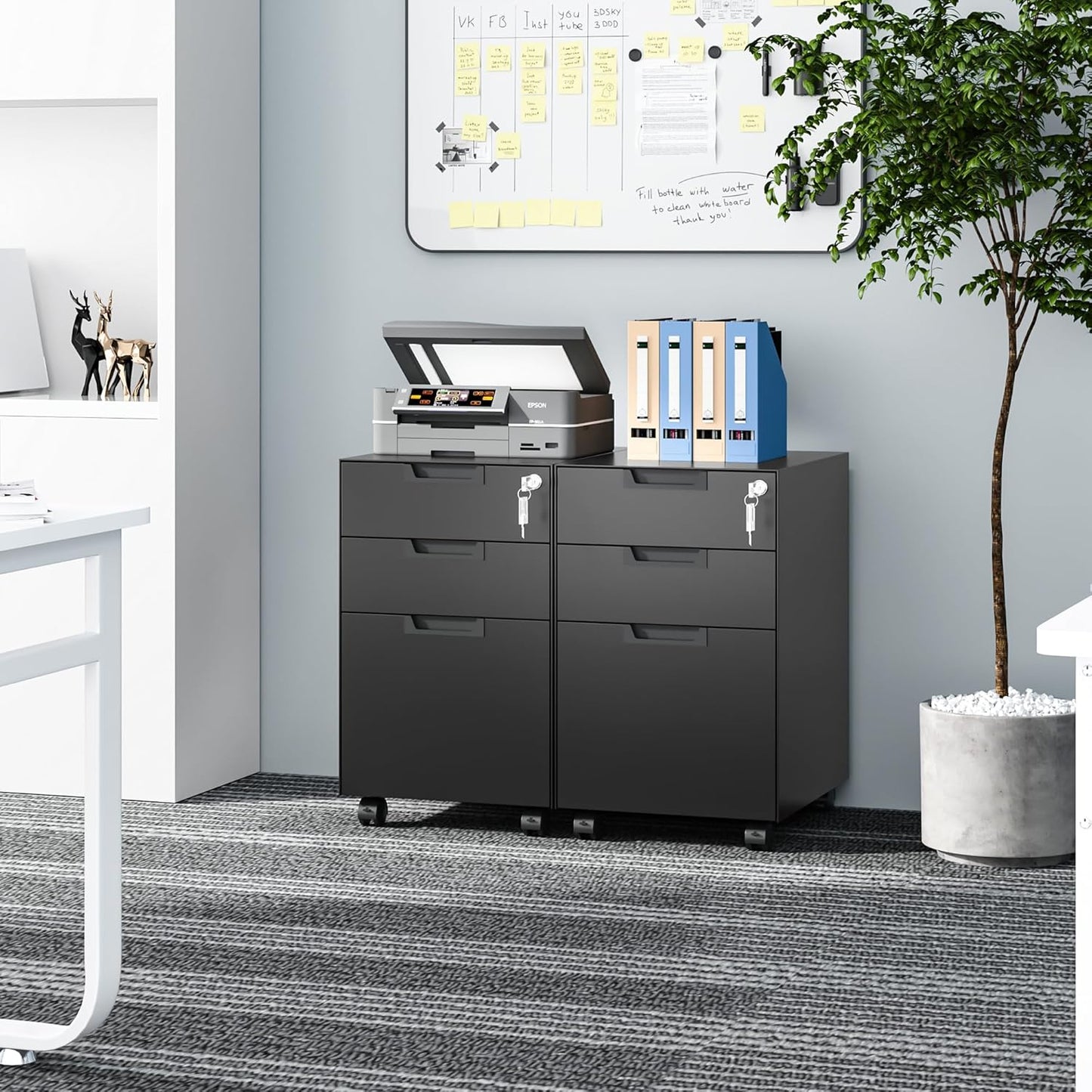 3 Drawer Vertical File Cabinet, Mobile Filling Cabinets with Lock for Legal/Letter Size, Pre-Built Office Storage File Cabinet with Wheels Under Desk - Fully Assembled