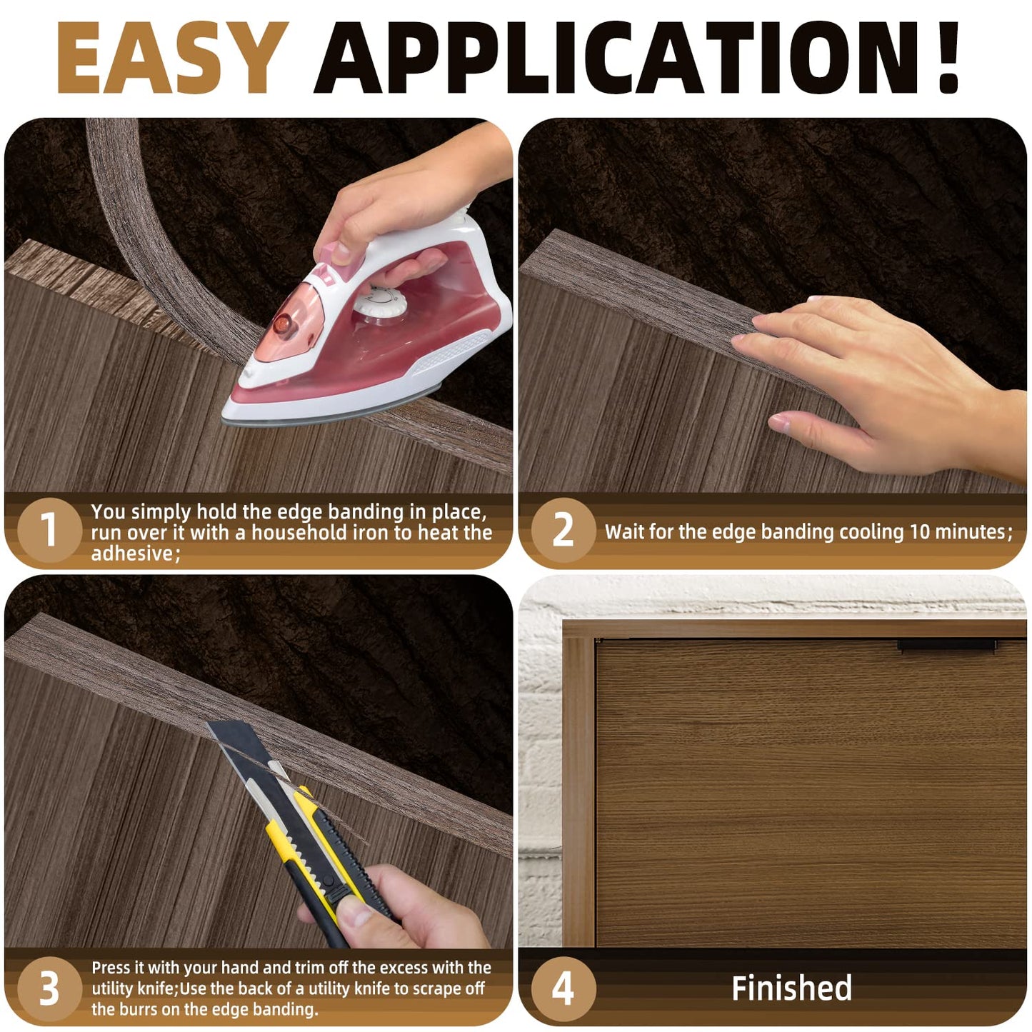 GSCIT Club Walnut Edge Banding, 3/4 inch x 50ft roll of Veneer Edge Banding Preglued Flexible, Real Wood Tape Banding