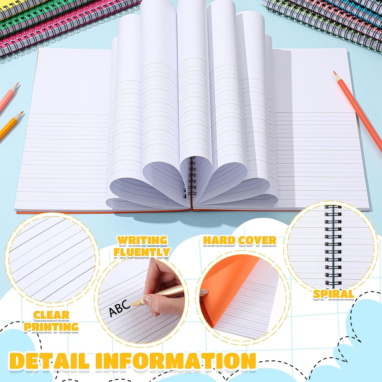 Henoyso 10 Pcs 100/50 Sheets Primary Composition Notebook K-2 Bulk Spiral Primary Journal Drawing Handwriting Practice for Kids Kindergarten 1st 2nd Back to School Supplies (Stylish Color,100 Sheets)