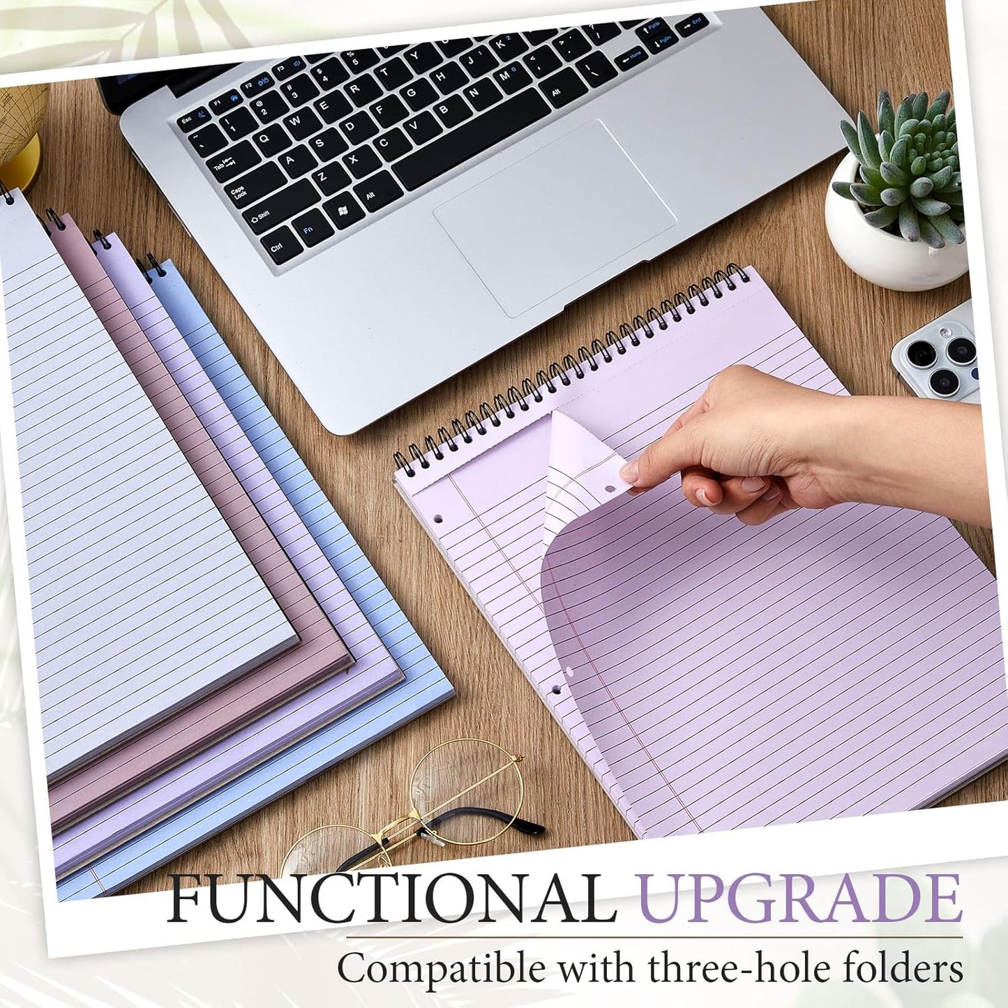 10 Packs 8. 5 x 11 in Top Bound Spiral Notebook 3 Hole Punched Legal Pads with Lined Page, 50 Sheets Per Pad, Hard Cardboard Paper College Ruled Notepad for Office School (Morandi Colors)