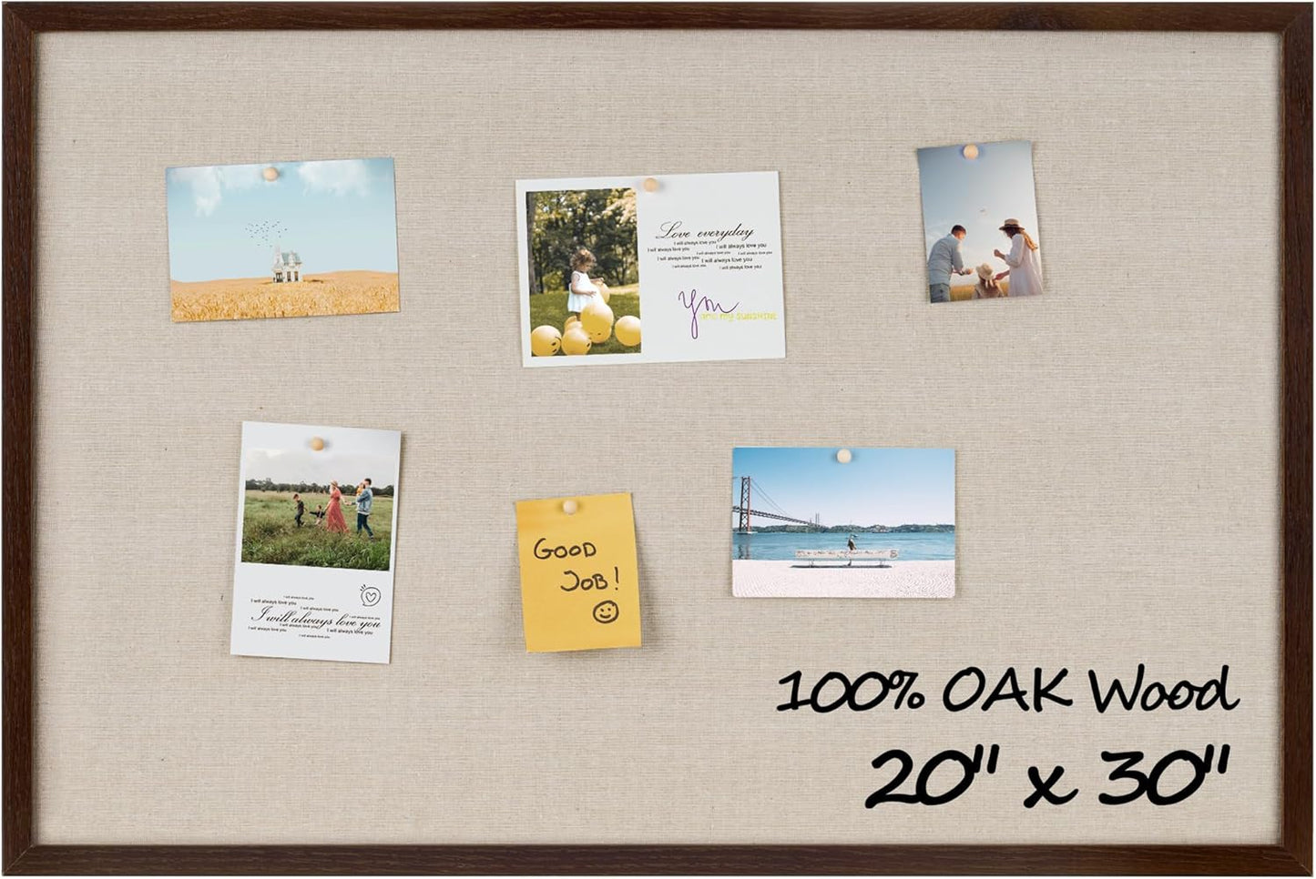 Fun Memories Cork Board Bulletin Board for Office, 20" x 30" Oak Wooden Framed Corkboard, Wall Mounted Notice Pin Board for School Home & Office, Dark Walnut