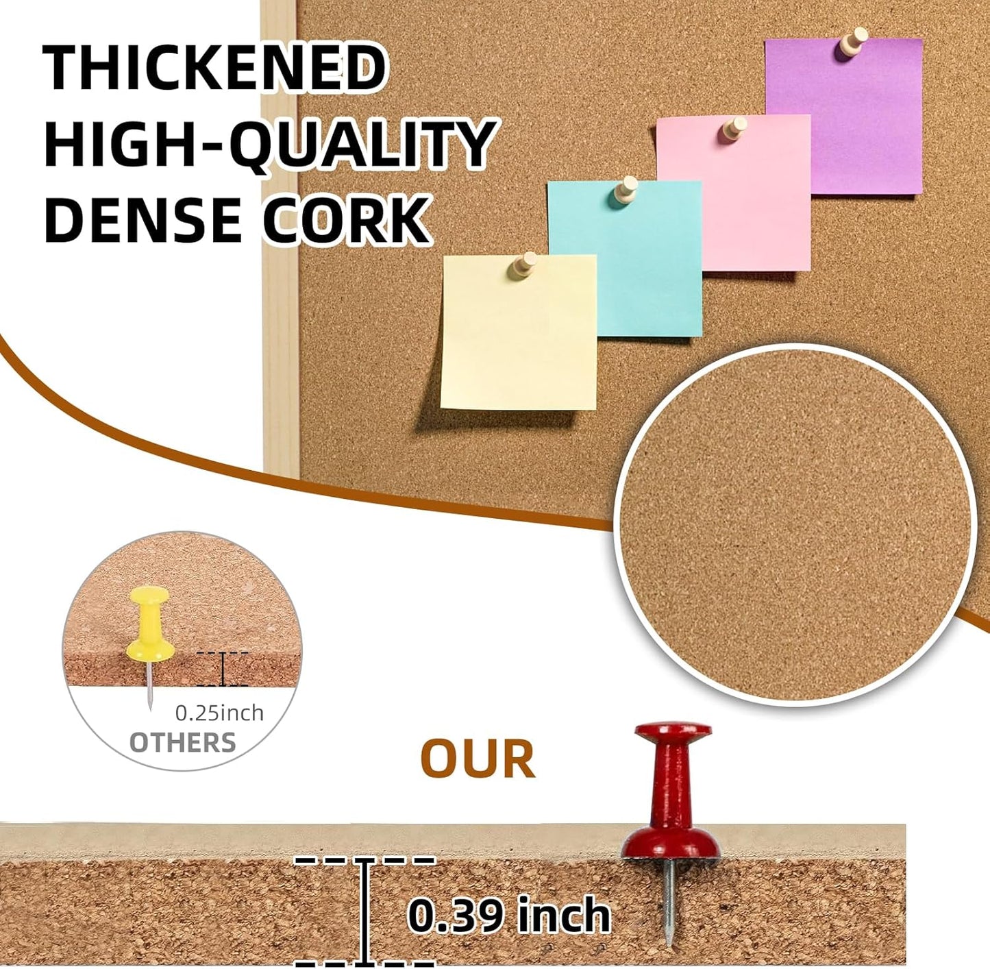 16” x 24” Cork Boards for Walls with Wooden Frame 1pack, Double Sided Office Board for Wall Organizer, Bulletins Board Decorative Hanging Pin Board for School, Home & Office, Notice Board Memo Board