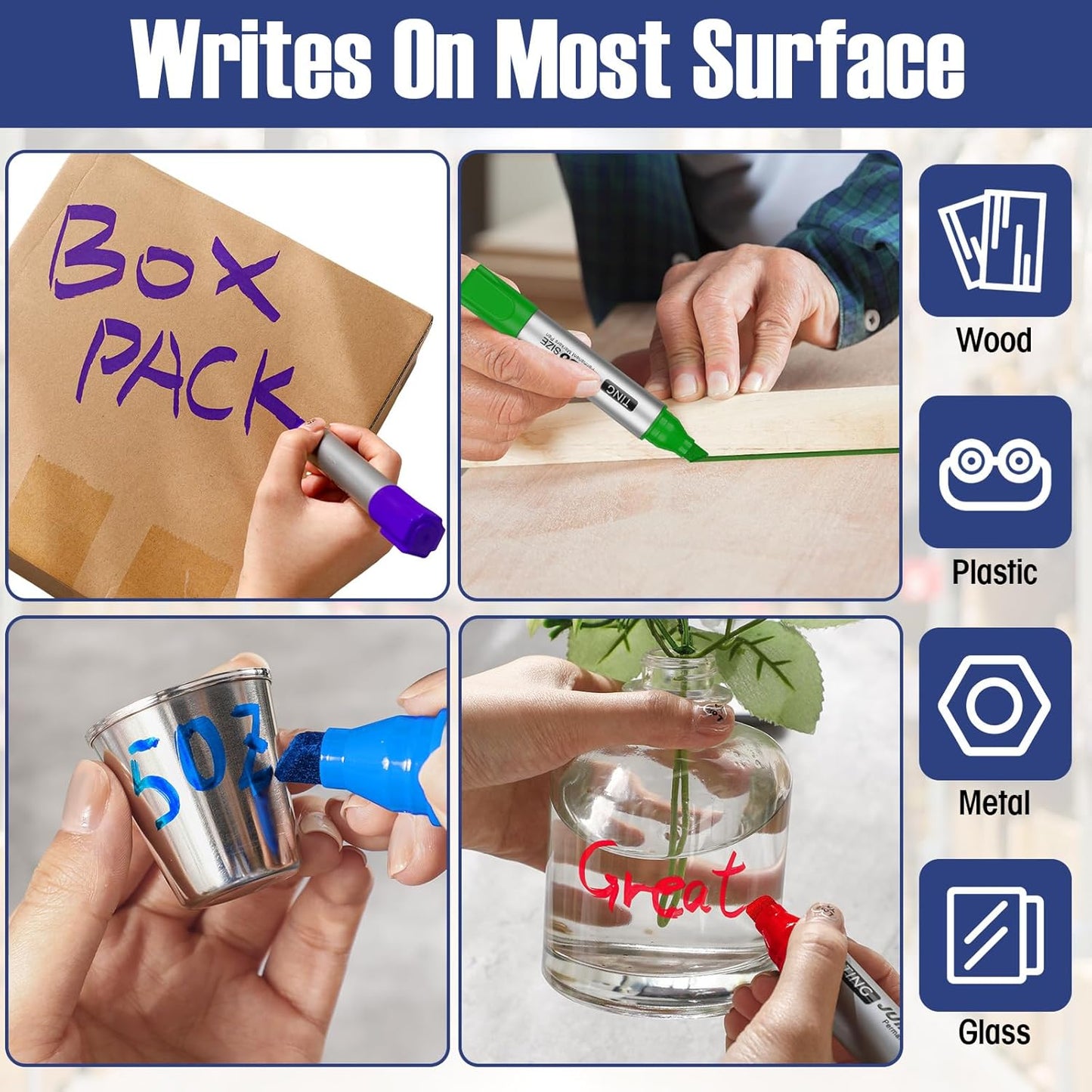 Fuutreo 10 Pack Jumbo Permanent Markers Bulk Large Chisel Tip Permanent Markers Quick Drying Waterproof Big Huge Poster Pens for Office, Logistics Company and More(Rich Color)