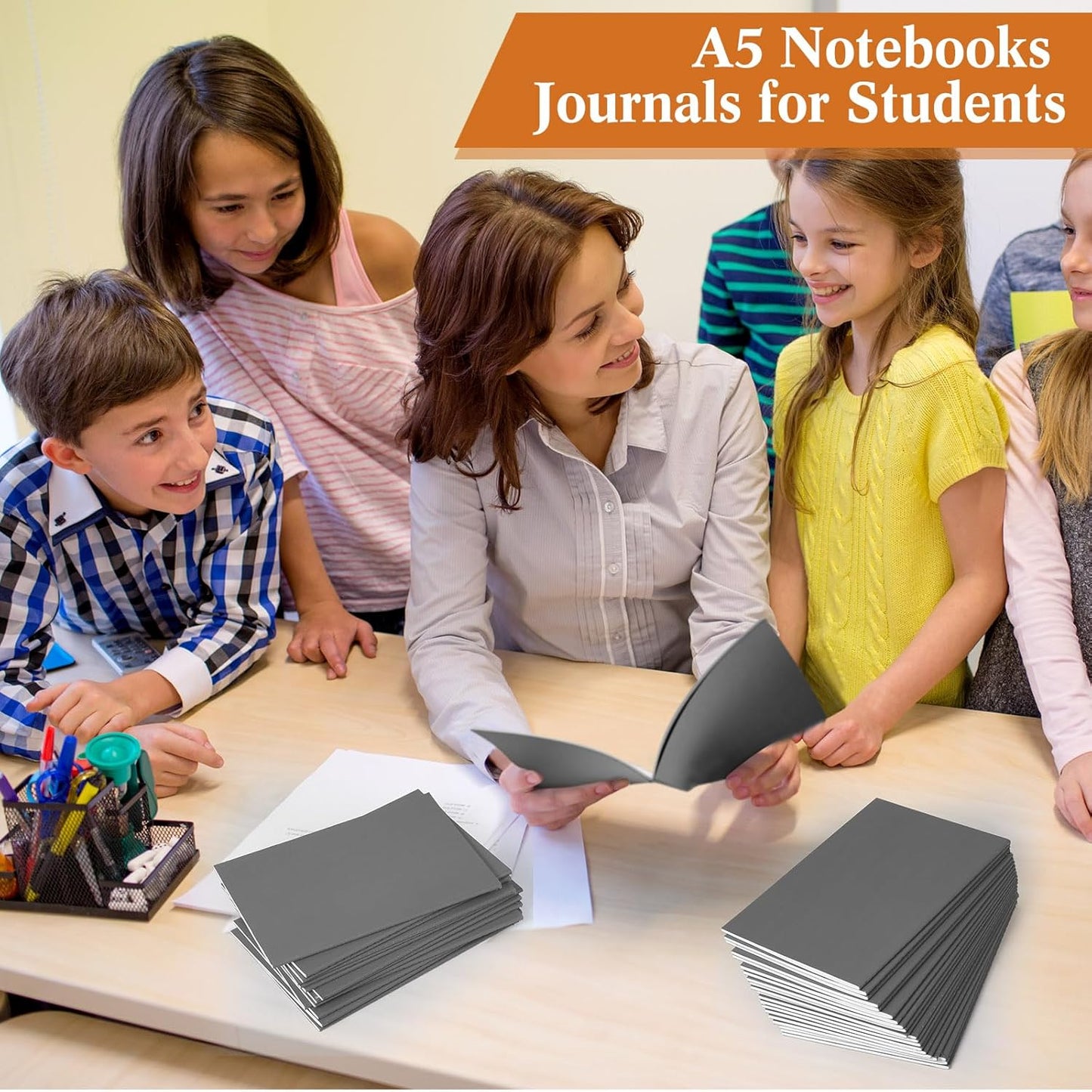 100 Pcs Kraft Notebook Journals 5.5 Inch x 8.3 Inch A5 Softcover Notebooks Bulk for Writing Sketch Office Notepad with 60 Pages 30 Sheets (Multicolor,Lined)(Grey,Lined)