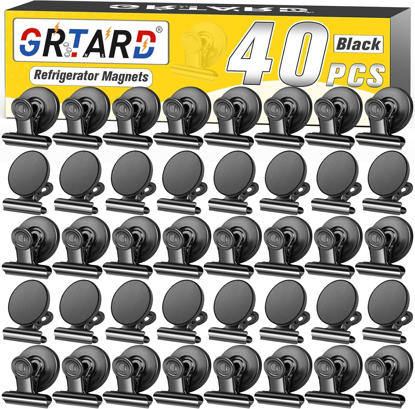 Grtard 40 Pack Magnetic Clips Heavy Duty, Black Magnet Clips for Fridge, Refrigerator Magnets, Strong Magnetic Clip, Scratch Free Magnets with Clip for Whiteboard, Refrigerator, Cruise, Locker