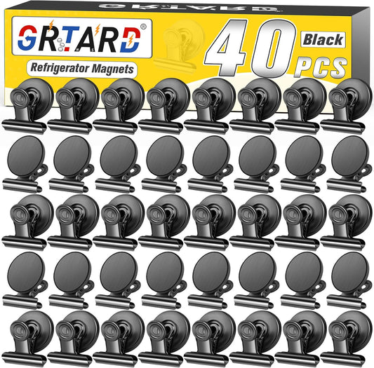 Grtard 40 Pack Magnetic Clips Heavy Duty, Black Magnet Clips for Fridge, Refrigerator Magnets, Strong Magnetic Clip, Scratch Free Magnets with Clip for Whiteboard, Refrigerator, Cruise, Locker
