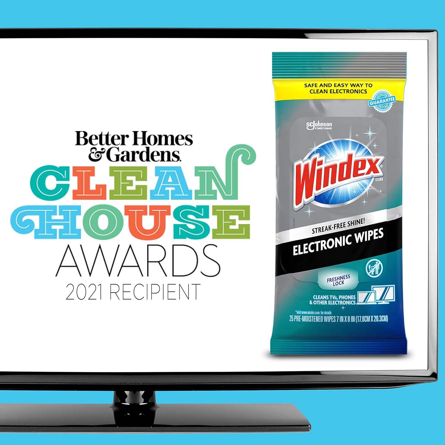 Windex Electronic Cleaning Wipes, Pre-Moistened Screen Wipes for TVs, Phones, and Other Electronics, Resealable for a Freshness Lock, 25 Count (Pack of 3)