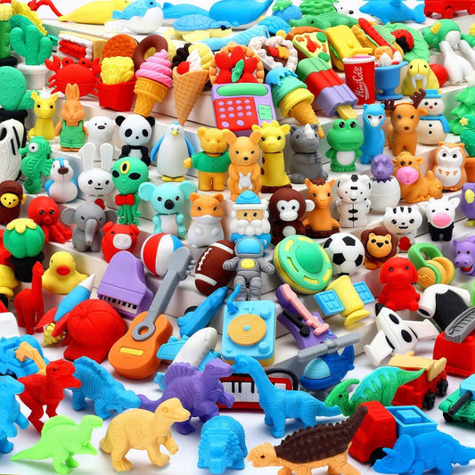 120Pcs Animal Erasers Bulk Cute Food Erasers Desk Pets Kids Puzzle Eraser Take Apart Cool 3D Eraser Mini Fun Party Favors for School Supplies Classroom Rewards Easter Egg Fillers Gifts