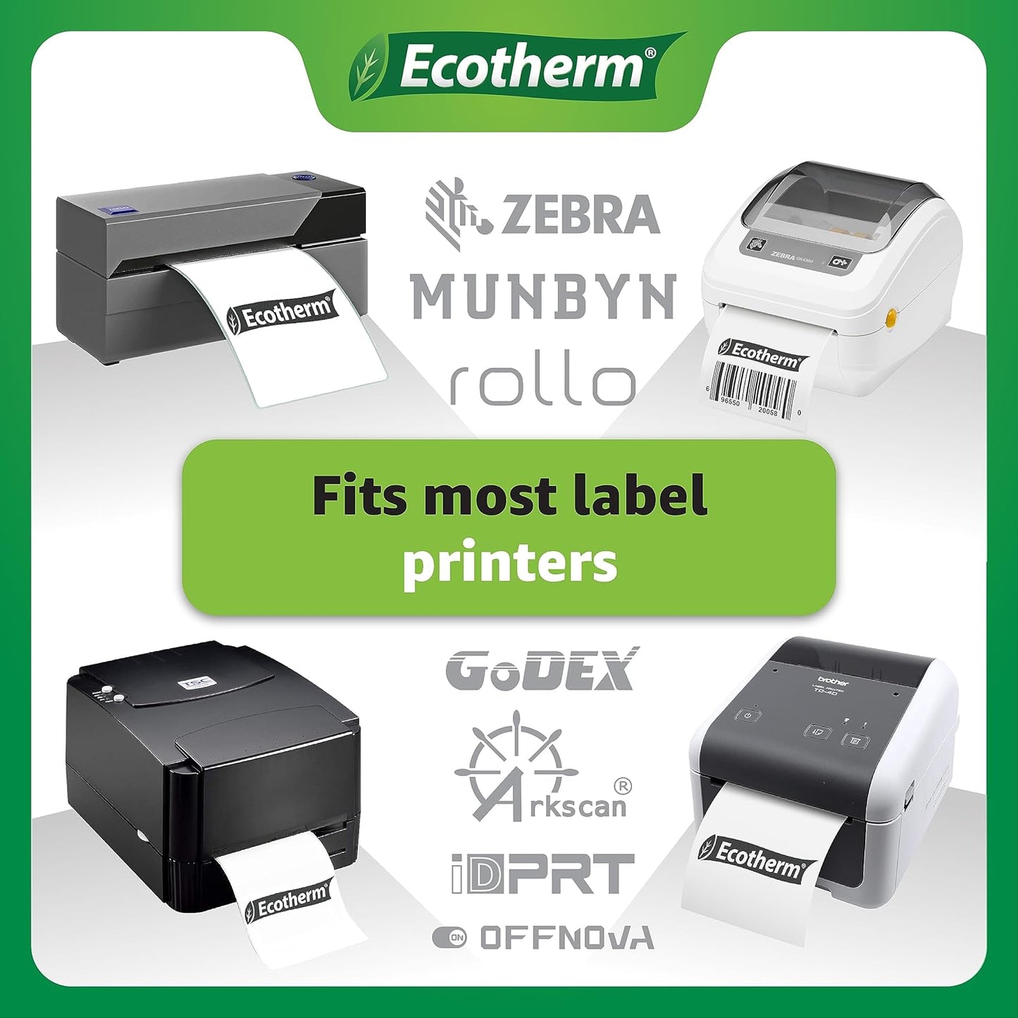 4" x 1.5" Thermal Labels | 4 Rolls | 3940 Labels | fits Zebra, Munbyn, Rollo, Godex, Arkscan, iDPRT, Offnova Thermal Label Printers and More | Blank White Adhesive Stickers by Ecotherm