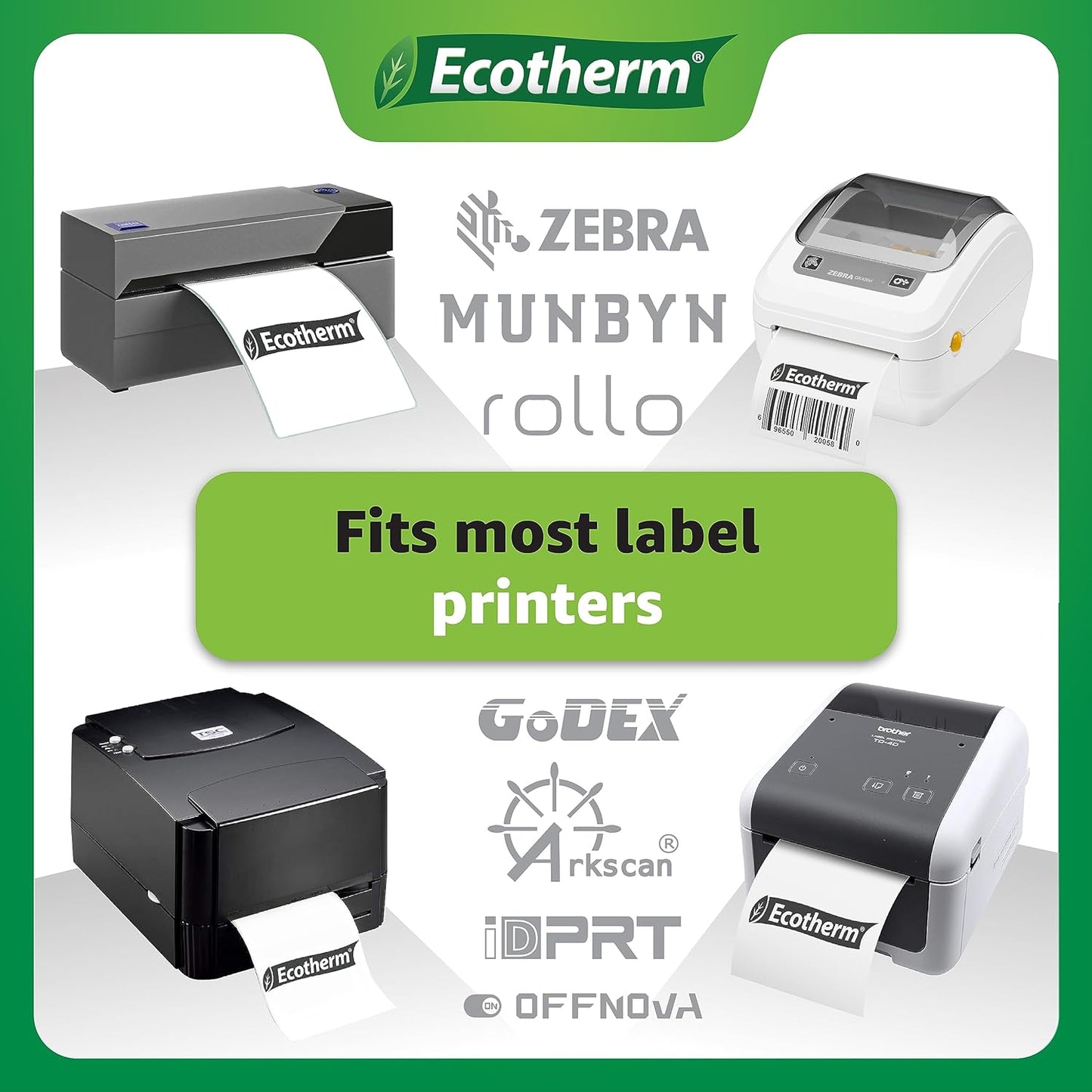 2.25" x .75" Thermal Labels | 4 Rolls | 7120 Labels | fits Zebra, Munbyn, Rollo, Godex, Arkscan, iDPRT, Offnova Thermal Label Printers and More | Blank White Adhesive Stickers by Ecotherm