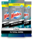 Windex Electronic Cleaning Wipes, Pre-Moistened Screen Wipes for TVs, Phones, and Other Electronics, Resealable for a Freshness Lock, 25 Count (Pack of 3)