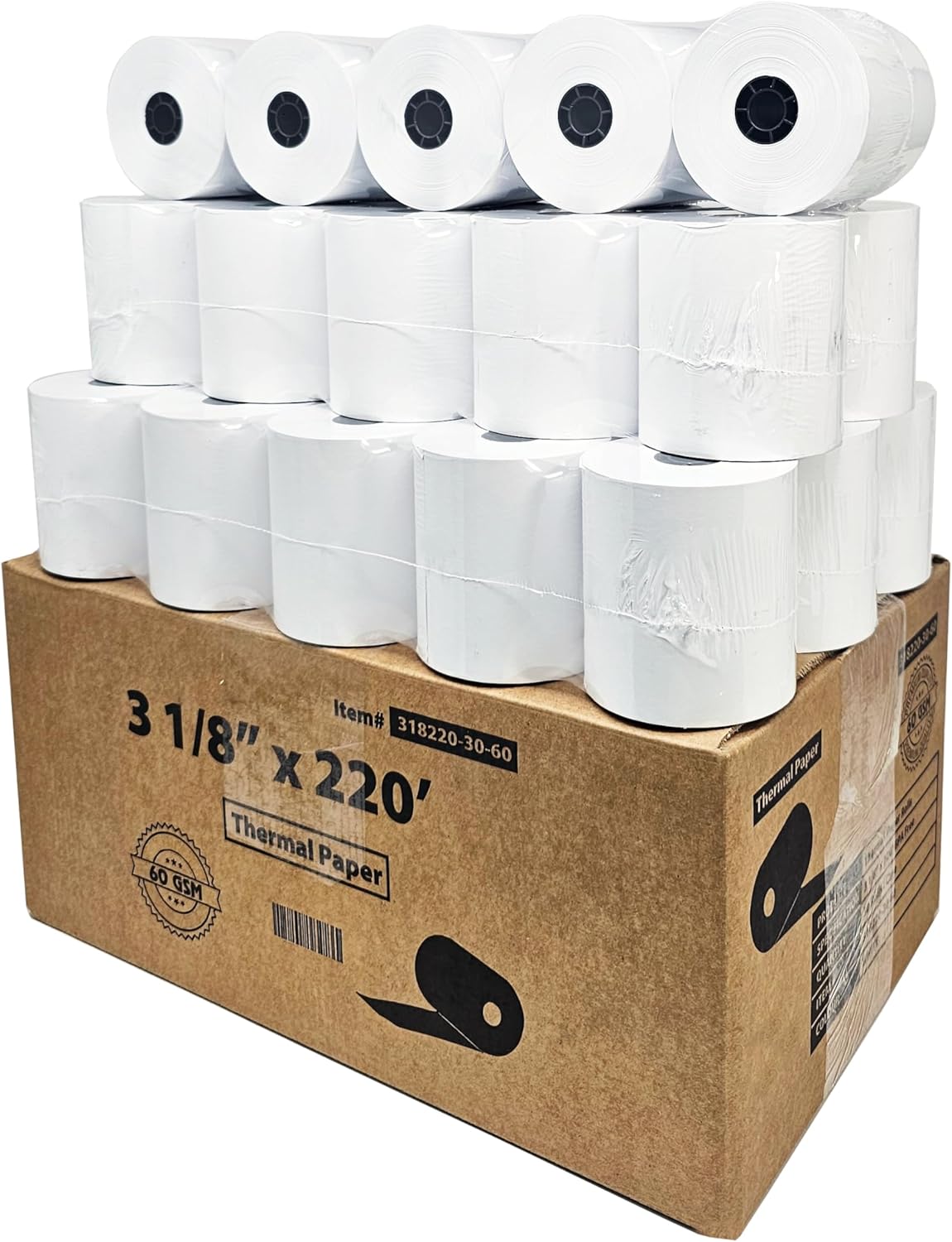 (30 Rolls - 60 GSM Heavy Thermal) 3 1/8 x 220 Thermal Paper Receipt Rolls fits all Clover POS Cash Register Printers, Star Micronics SCP700 TSP100 TSP300 TSP400 from BuyRegisterRolls