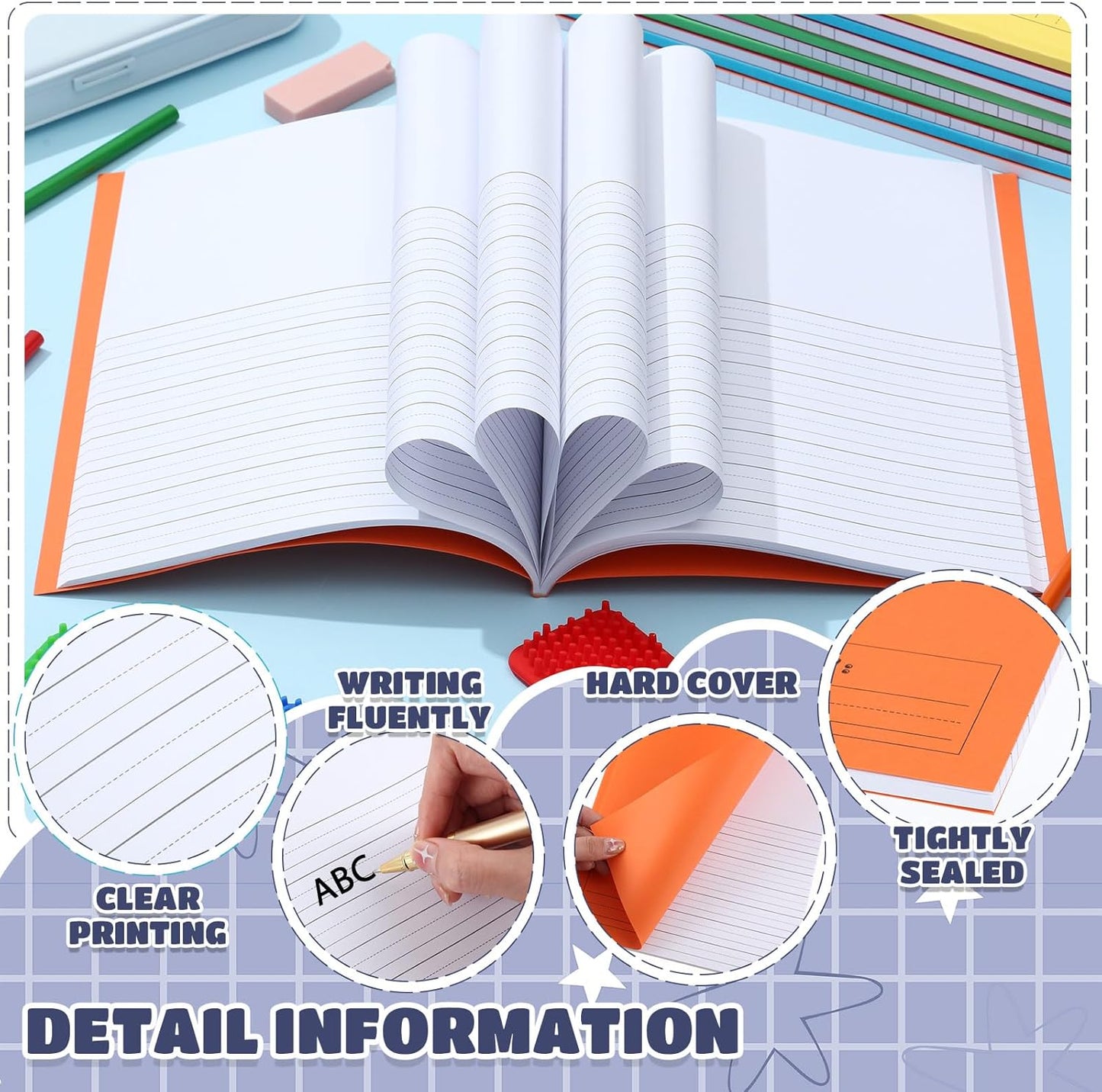 Henoyso 12 Pcs 120 Pages Primary Composition Notebooks K-2 9 3/4 x 7 1/2 Inch Journals Primary Journals Blank Books for Kids to Write Stories Kindergarten (Dark Color)