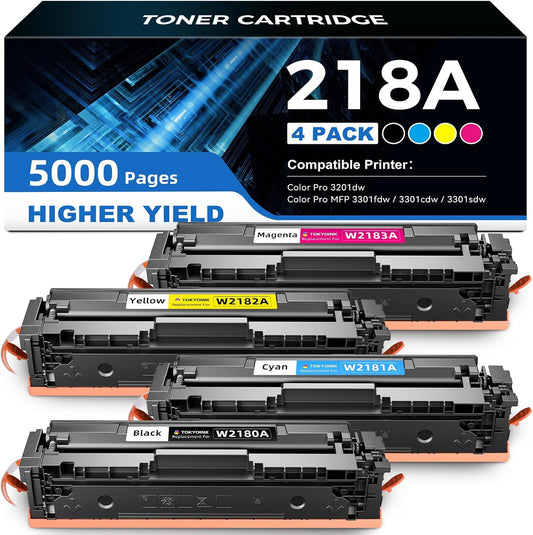218A 218X High Yield Toner Cartridge 3201dw Toner Replacement for HP 218A 218X Toner Cartridges 4 Pack Work with HP Color Pro MFP 3301fdw 3301cdw 3201dw 3301sdw, 3201 3301 Series Printer Ink NO CHIP