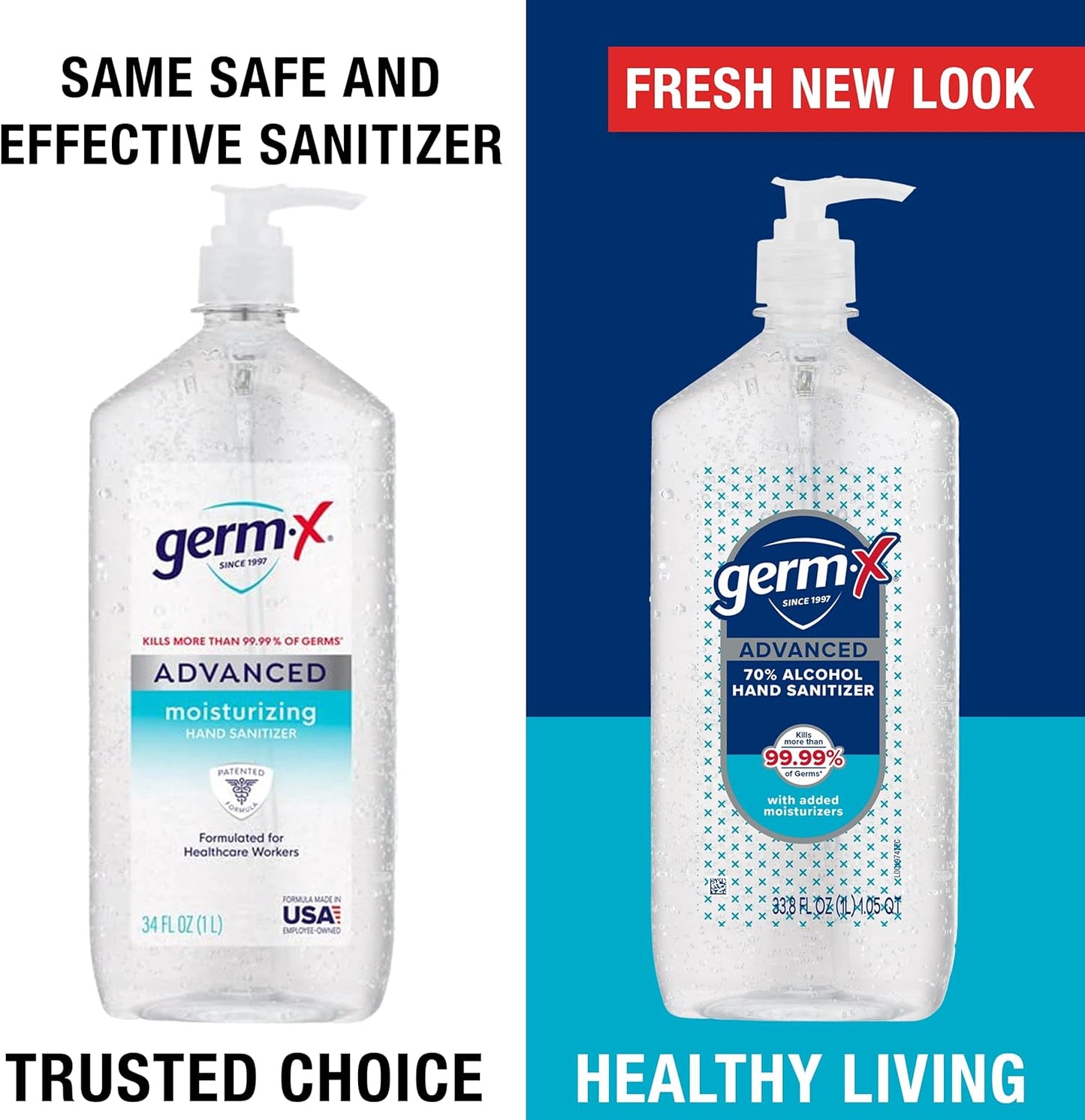 Germ-X Advanced Hand Sanitizer, Non-Drying Moisturizing Clear Gel, Instant and No Rinse Formula, Large Family Size Pump Bottle, Back to School Supplies, 34 Fl Oz (1 Liter)