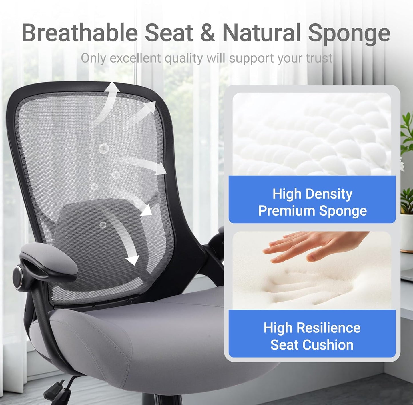 HYLONE 400lbs Heavy Duty Office Chair, 5" Thickened Seat Ergonomic Desk Chair with Adjustable Armrests, Home Office Computer Chairs for Long Hours Mesh Executive Chair(Dark Grey)