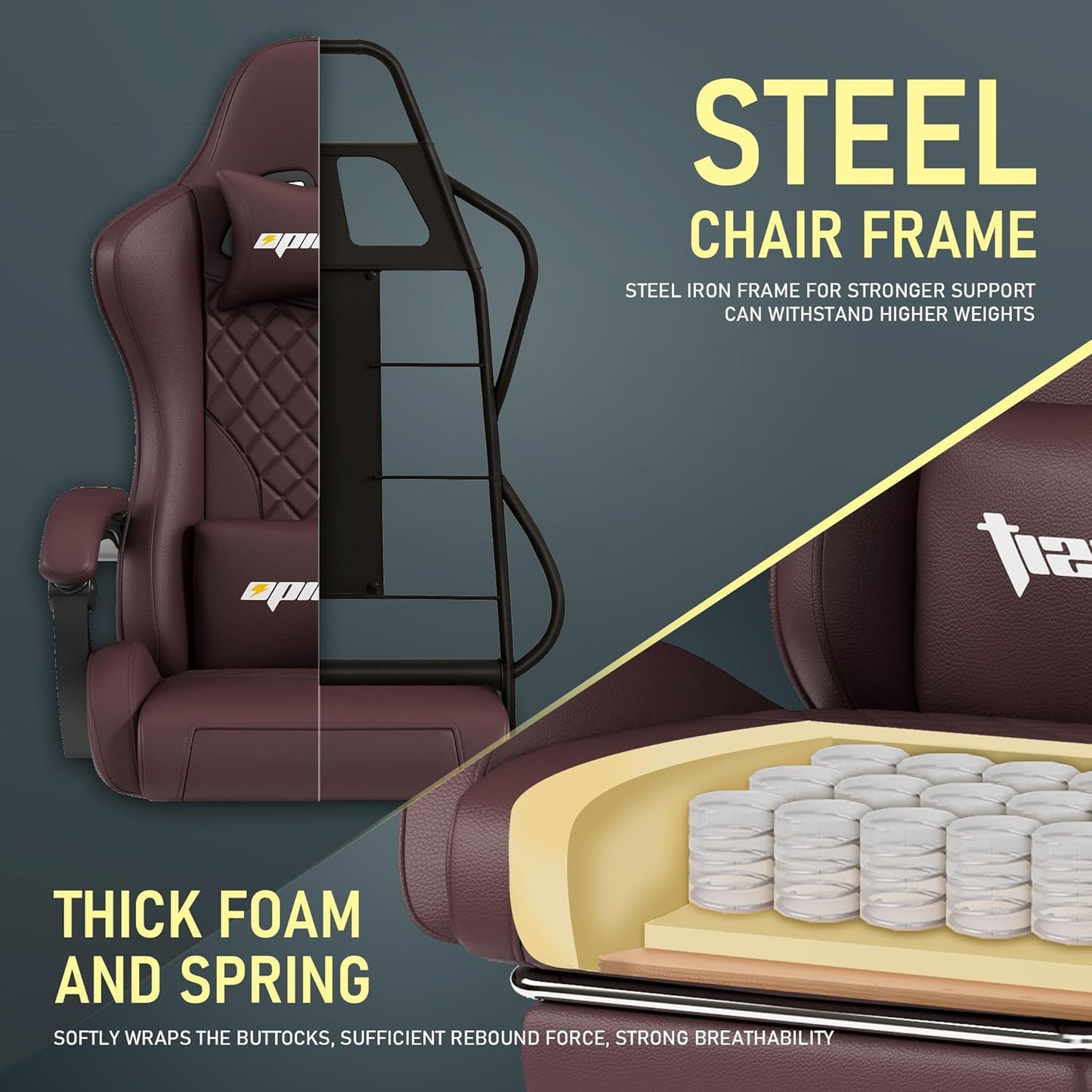 Gaming Chair,Ergonomic Computer Chairs for Adults with Footrest, PU Leather Office Chair with Adjustable Lumbar Support & Pocket Spring Cushion - Heavy Duty 400lb Capacity Gamer Chair (Brown)