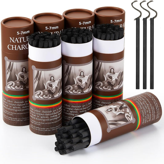 Gueevin 200 Pcs Willow Charcoal Sticks, Willow Charcoal, Artists, Beginners, Students, Perfect for Sketching, Drawing, Shading, and Fine Art (5-7mm)
